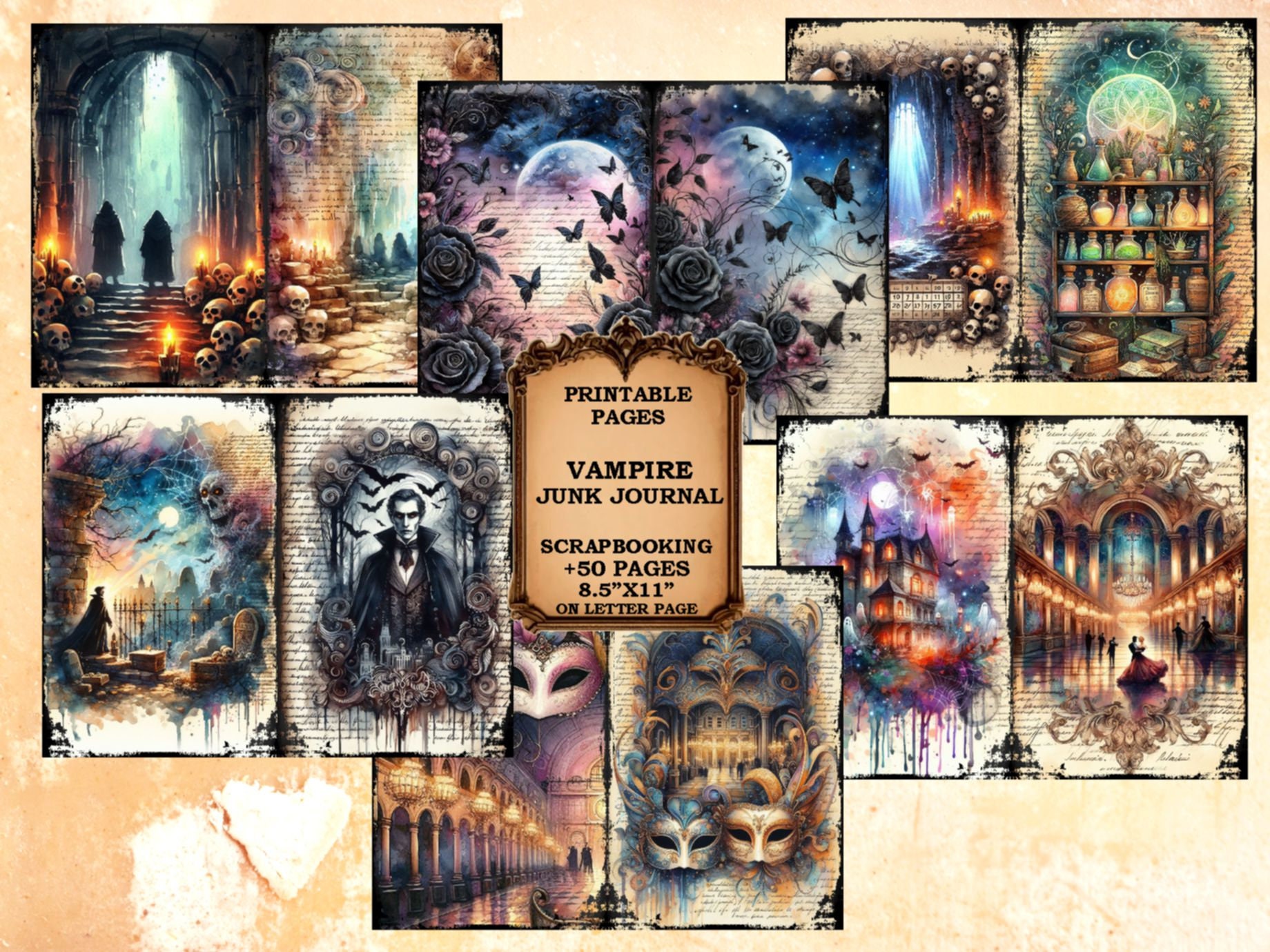 Vampire Story Scrapbook Pages | Scary Junk Journal Kit | Horror Junk Journal Kit | Halloween Creepy Journaling | 50+ Letter Digital Pages – Instant Digital Download