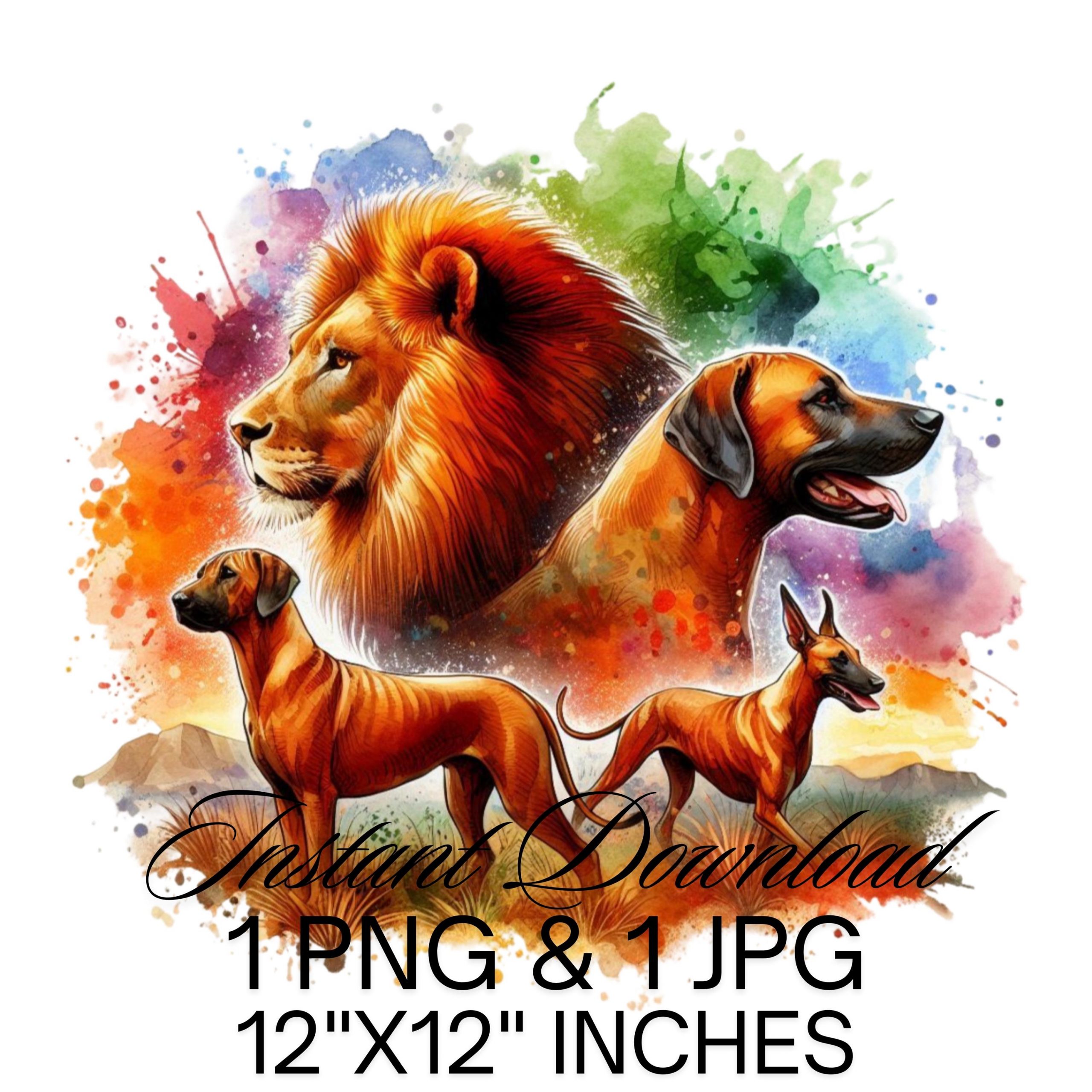 African Lion, Wild Dogs, and Rhodesian Ridgeback Dog PNG Sublimation | African Savanna | Jungle Clipart | Digital Download | Commercial Use – Instant Digital Download