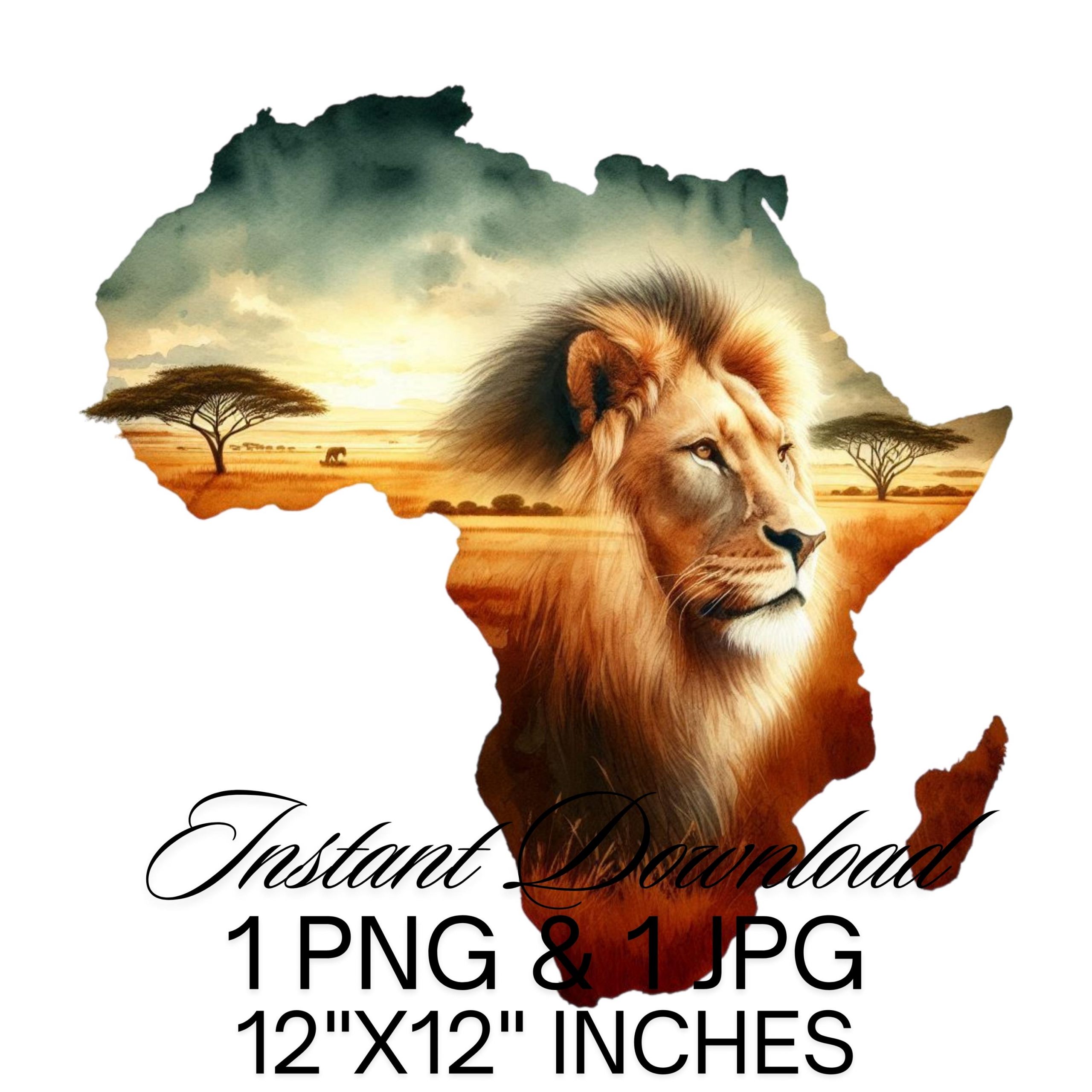 African Lion in African Map PNG Sublimation | Lion in Savanna | Lion in Jungle Clipart | Africa Map Digital Download | Commercial Use – Instant Digital Download
