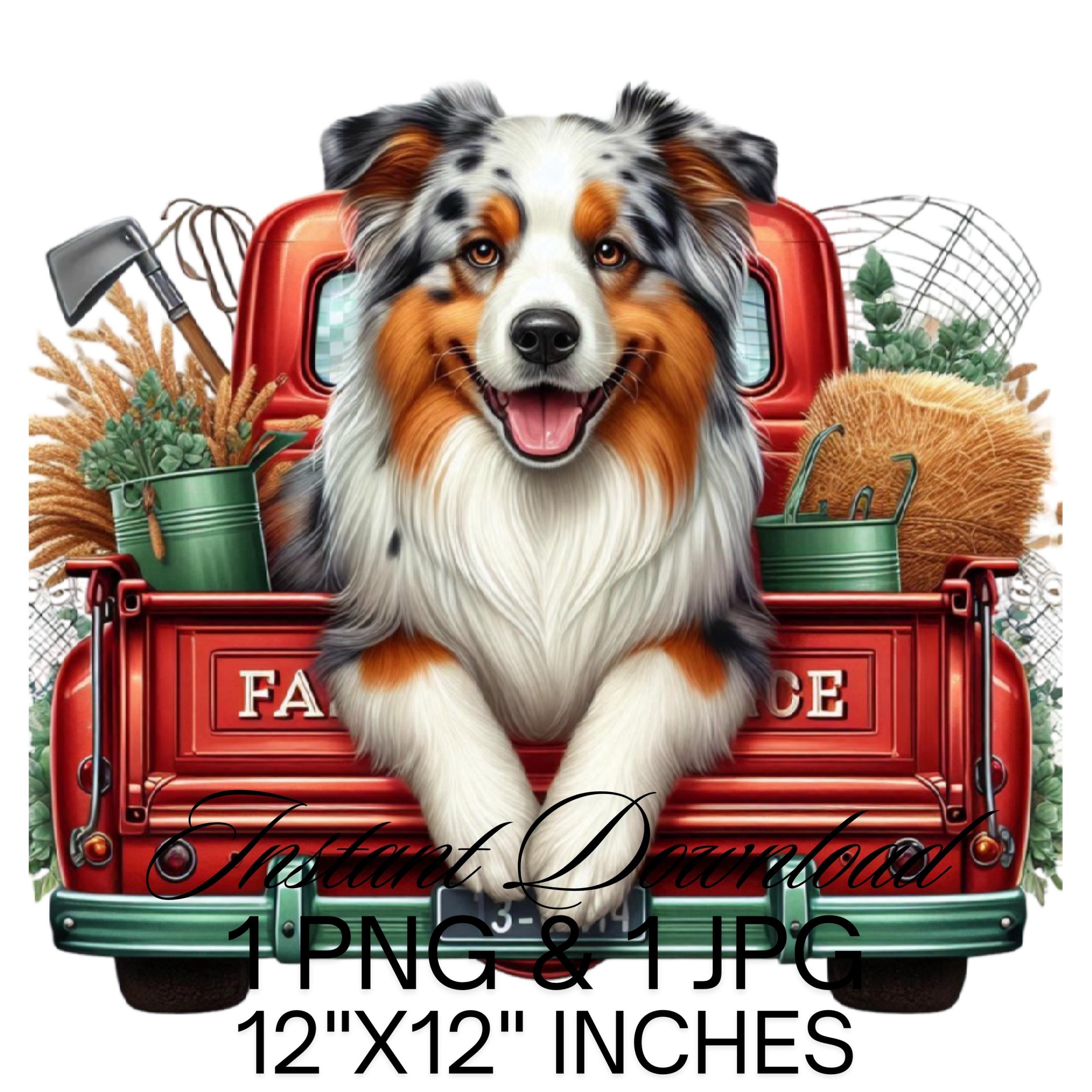 Australian Shepherd Dog Red Truck Sublimation | Cute Shepherd Dog in a Farm Truck PNG | Chores Dog Farm Sublimation PNG | Commercial Use – Instant Digital Download