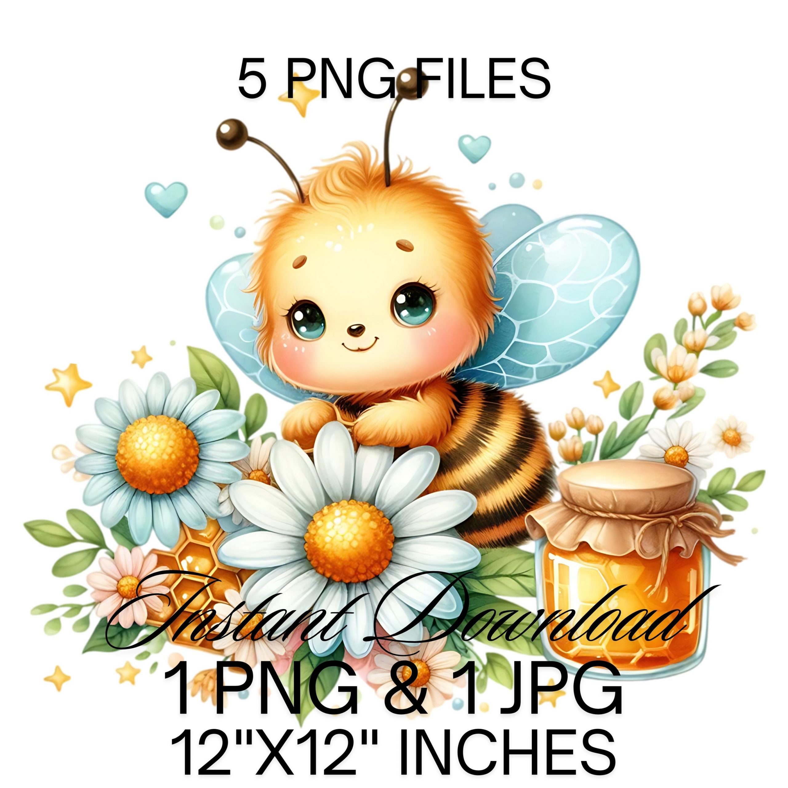 Honeybee clipart | Cute Bee PNG | Honey Bee Animals Bee PNG | Adorable Bee Daisy Flowers Sublimation | Cute Insects Animals Commercial Use – Instant Digital Download