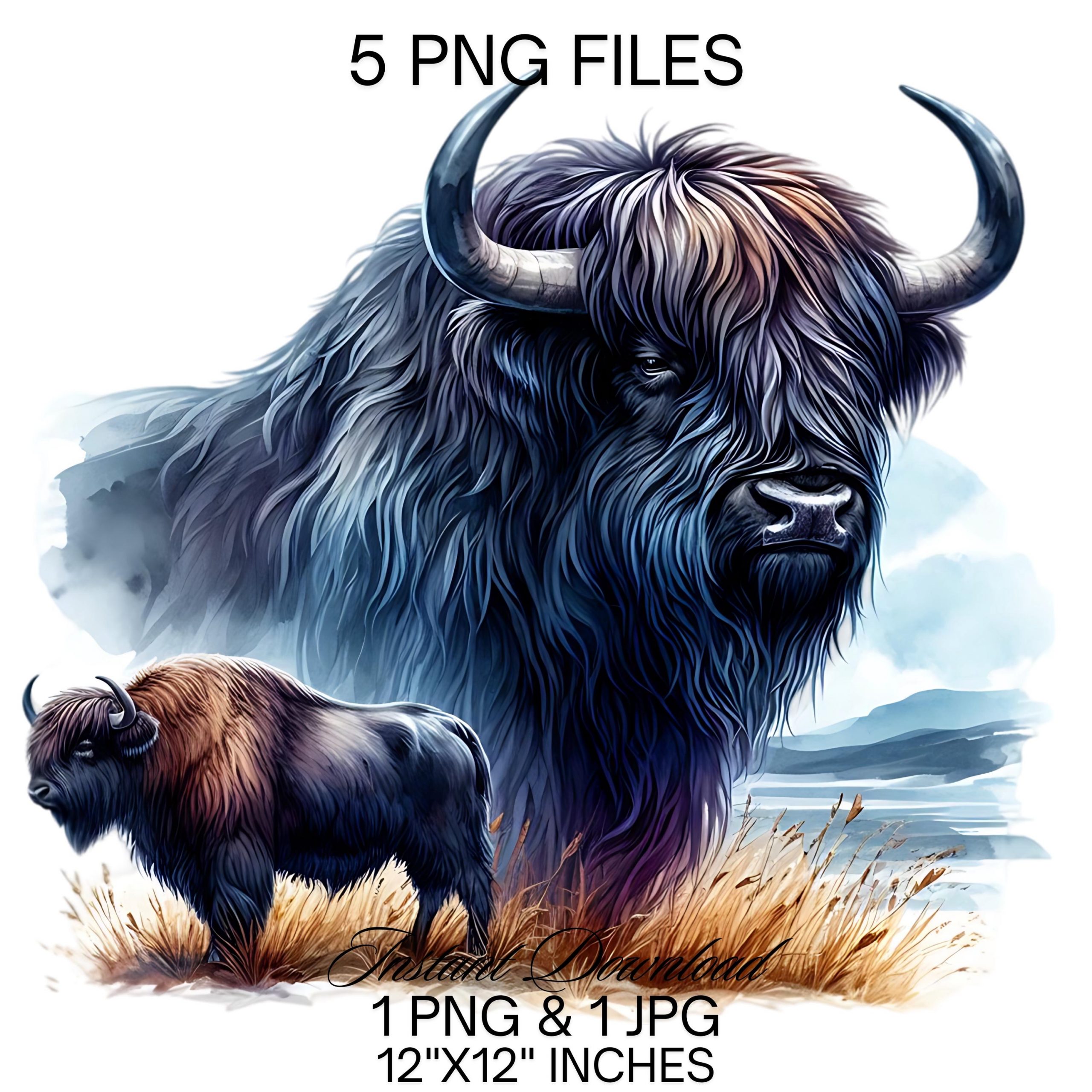 American Bison Clipart PNG | 5 Watercolor Majestic Bison Clipart Bundle | Wildlife Art Printables | 12×12 inches 300DPI Commercial Use – Instant Digital Download