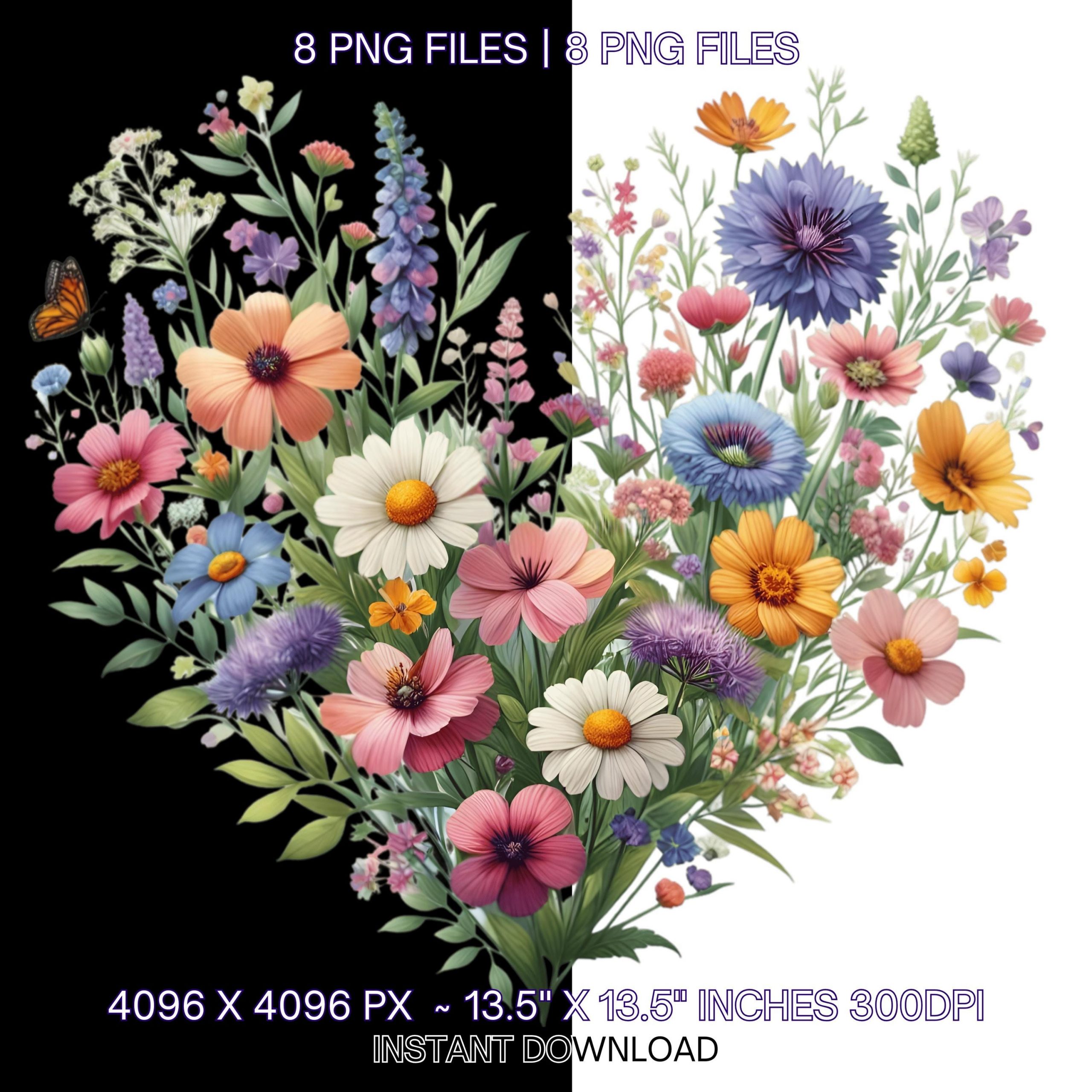 8 Floral Heart Clipart | Watercolor Peonies Wild Flowers Jasmine Lavender Printable Clipart Digital Download Paper Craft PNG Commercial Use – Instant Digital Download