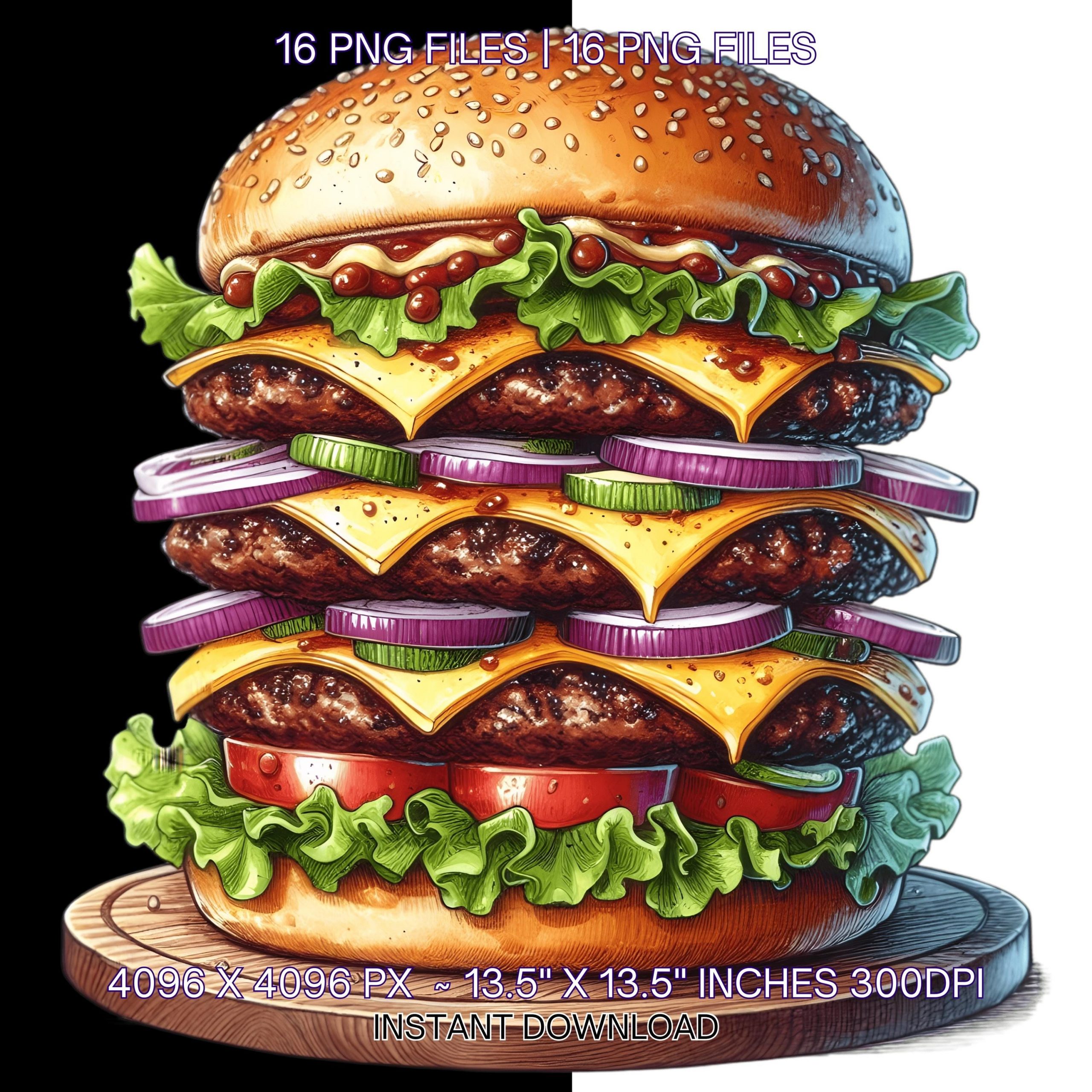 16 Watercolor Burger Clipart | Fast Food Clipart | Backyard BBQ Grill | American Culture PNGs JPGs Bundle Digital Download Commercial Use – Instant Digital Download