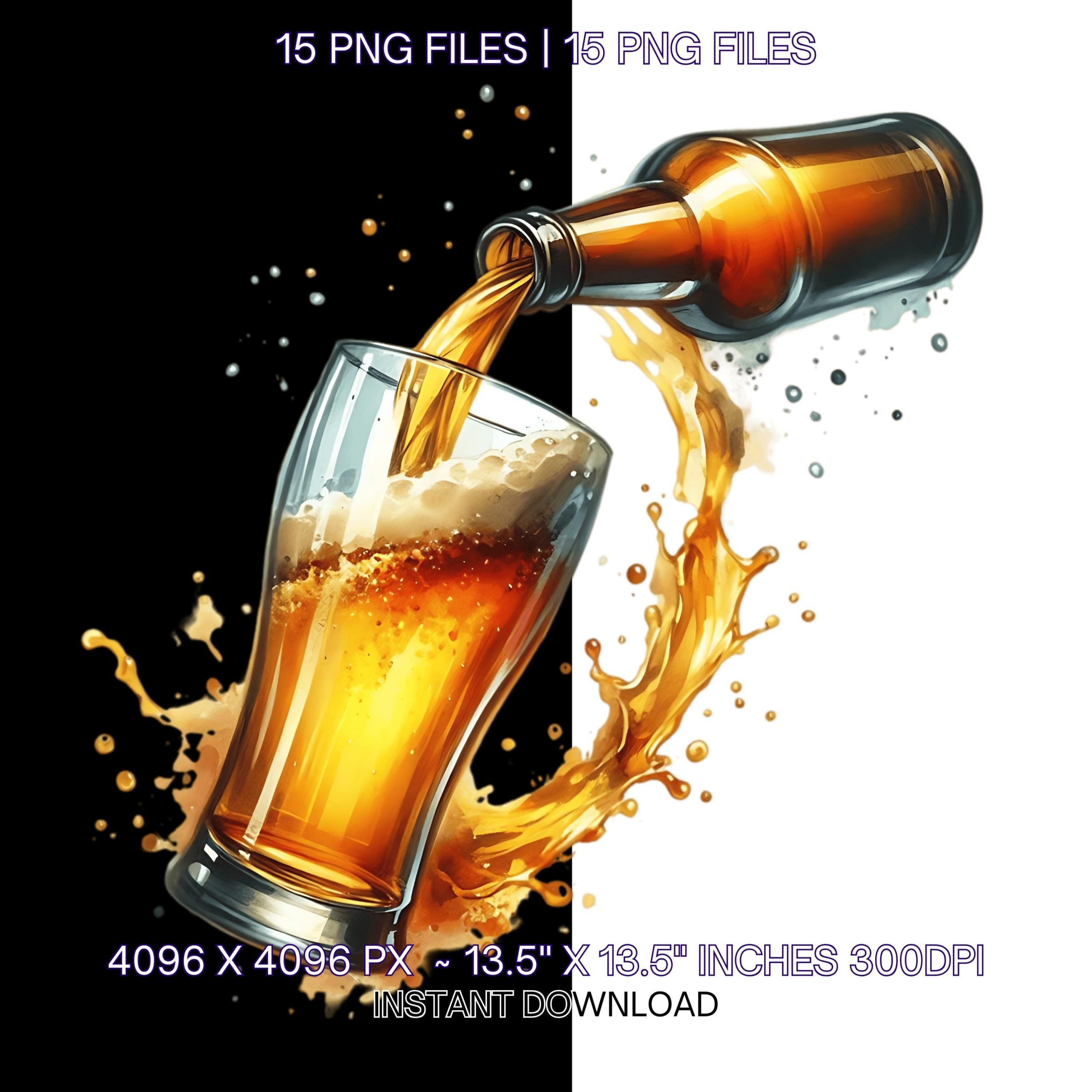 15 Beer Clipart | Watercolor Beer Glass Clip Art | Beer Mug PNG Transparent | Watercolor Cocktail | Drinks Print PNGs JPGs Commercial Use – Instant Digital Download