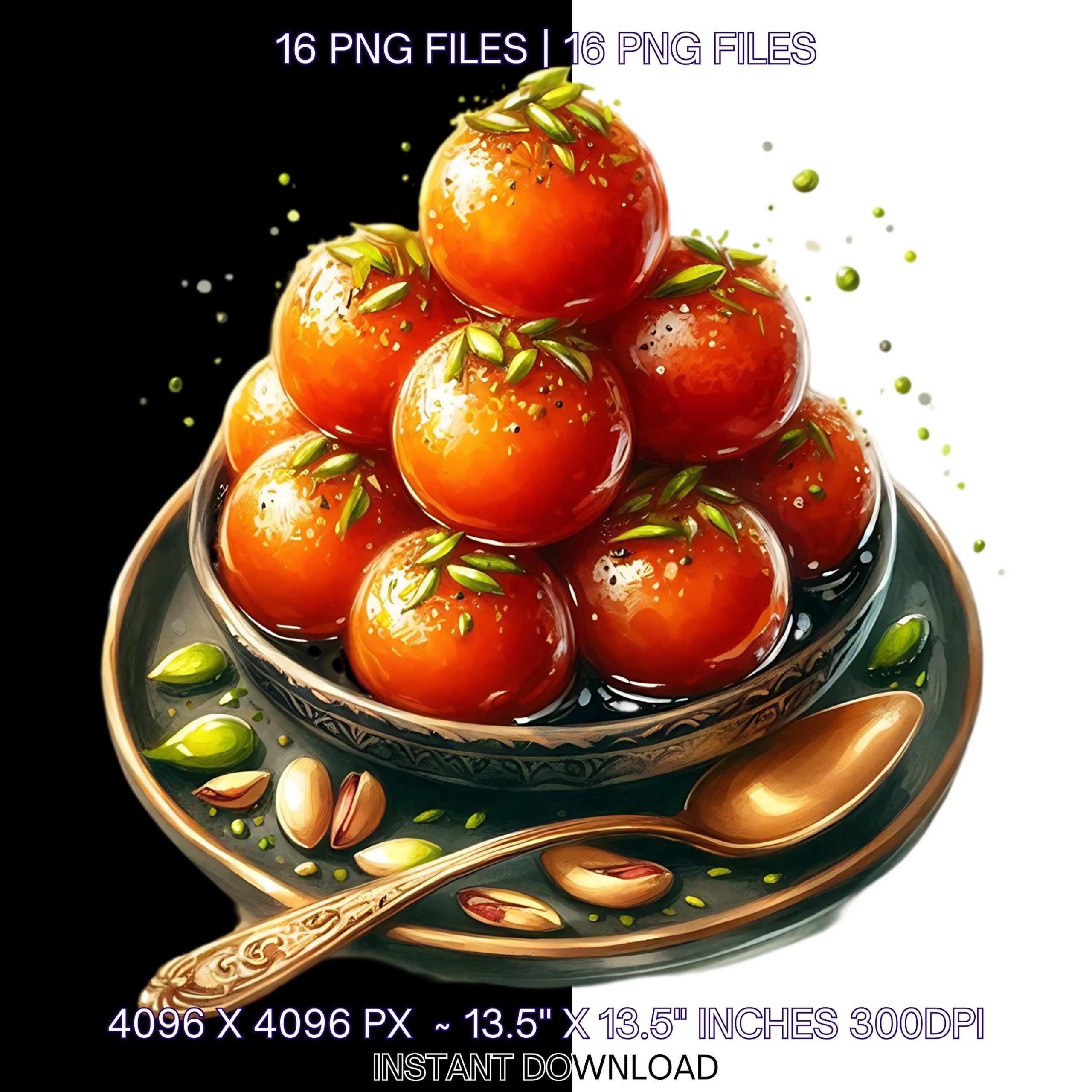 16 Indian Food Illustration Clipart | Indian Food PNG | Fast Food Clipart | Watercolor Indian Culture High Quality PNGs JPGs Commercial Use – Instant Digital Download