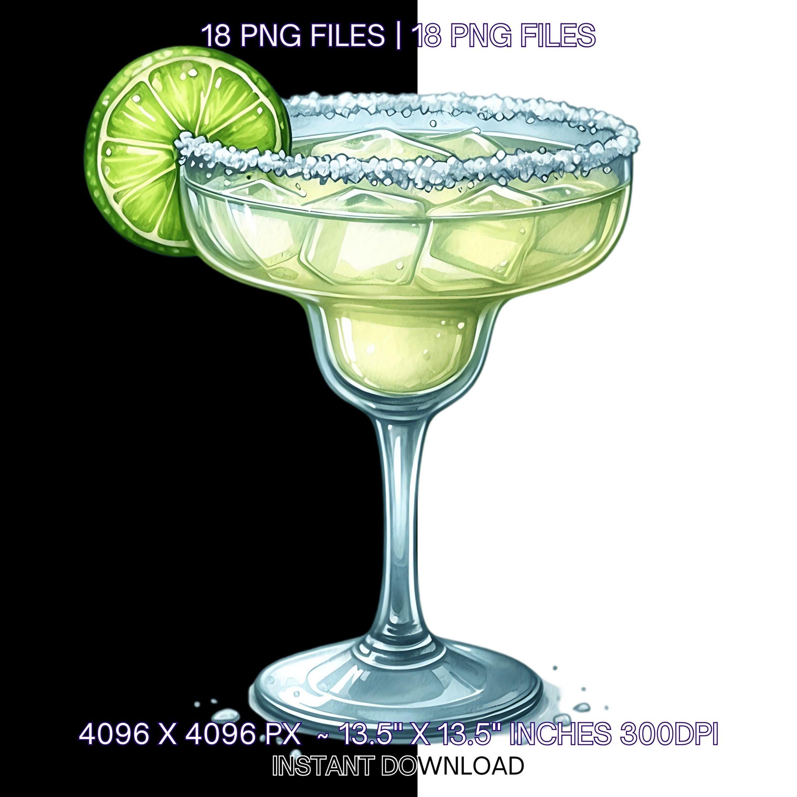 Cocktail Clipart 18 PNG & 18 JPG | Watercolor Drink Illustrations | Signature Bar Menu Art | Daiquiri Margarita Mojito | Commercial Use – Instant Digital Download