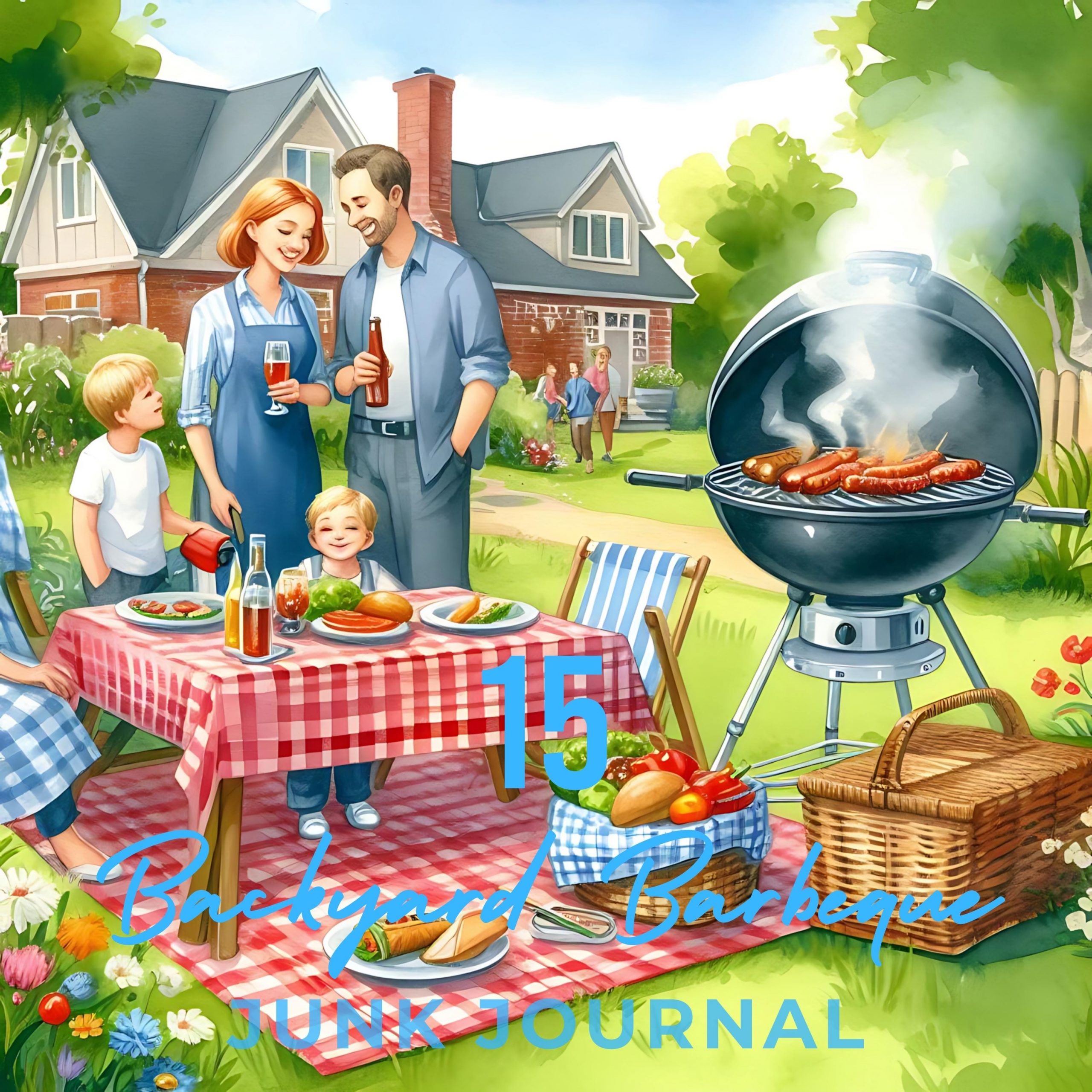 15 Watercolor Backyard Barbeque Digital Paper Pack | Summer-Themed Scrapbooking Paper JPG | BBQ Background Picnic Junk Journal Illustrations – Instant Digital Download