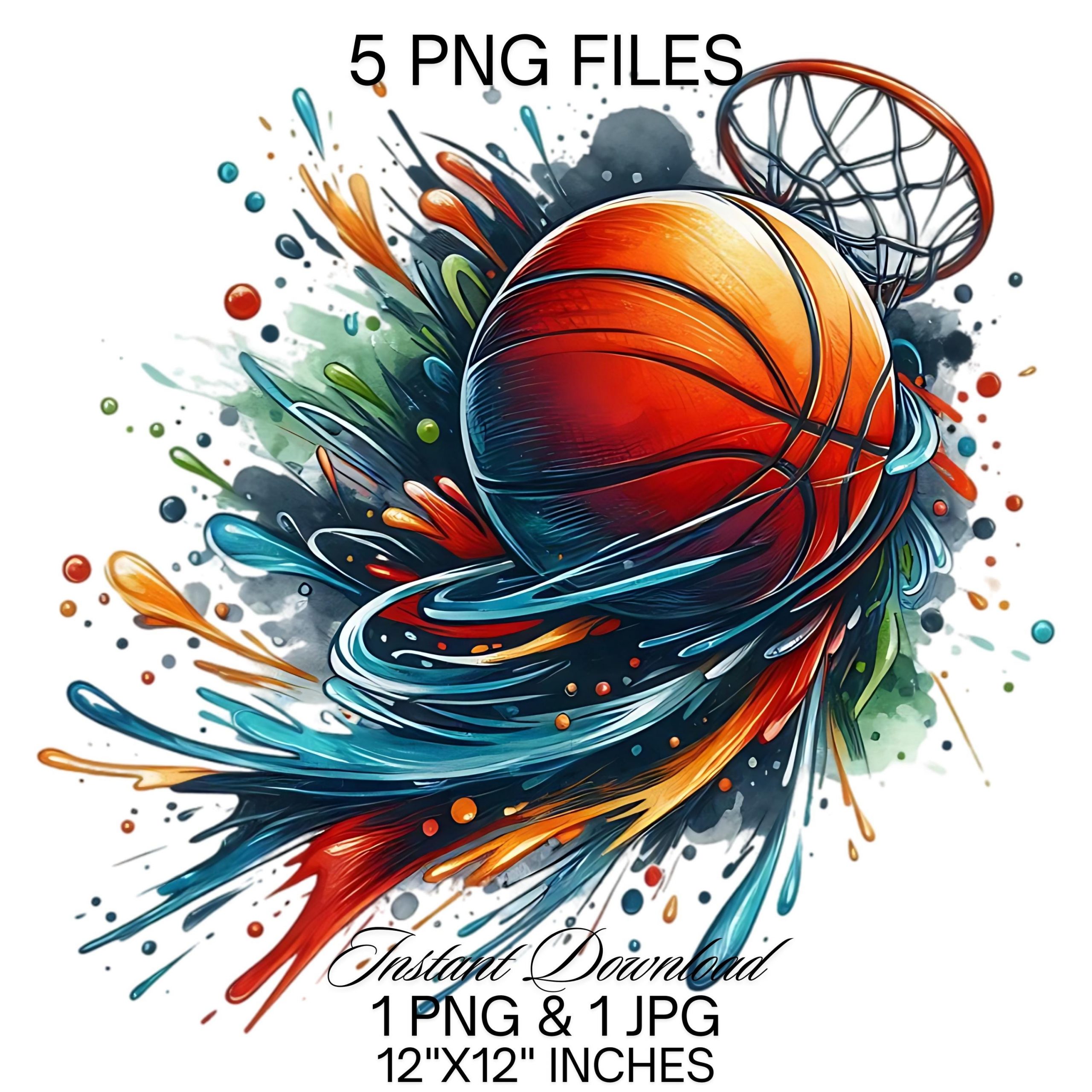 Basketball PNG Clipart | 5 Basketball Sublimation Digital Download | Watercolor Sports Basketball Player Basketball Hoop Commercial Use – Instant Digital Download