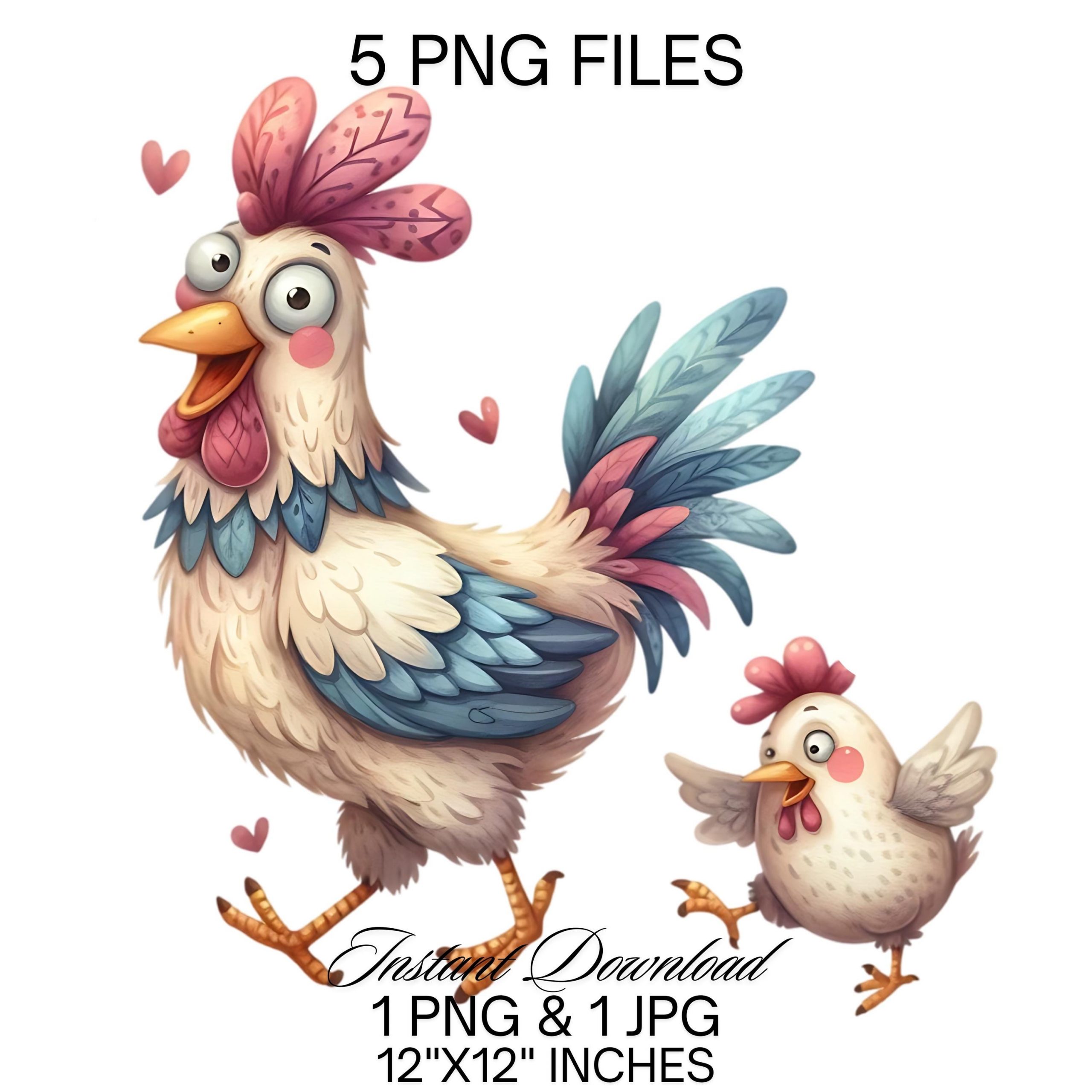 Funny Rooster PNG Clipart | 5 Cute Chanticleer Cock PNG Sublimation | Crazy Rooster Digital Download | Farm Life Cockerel PNG Commercial Use – Instant Digital Download