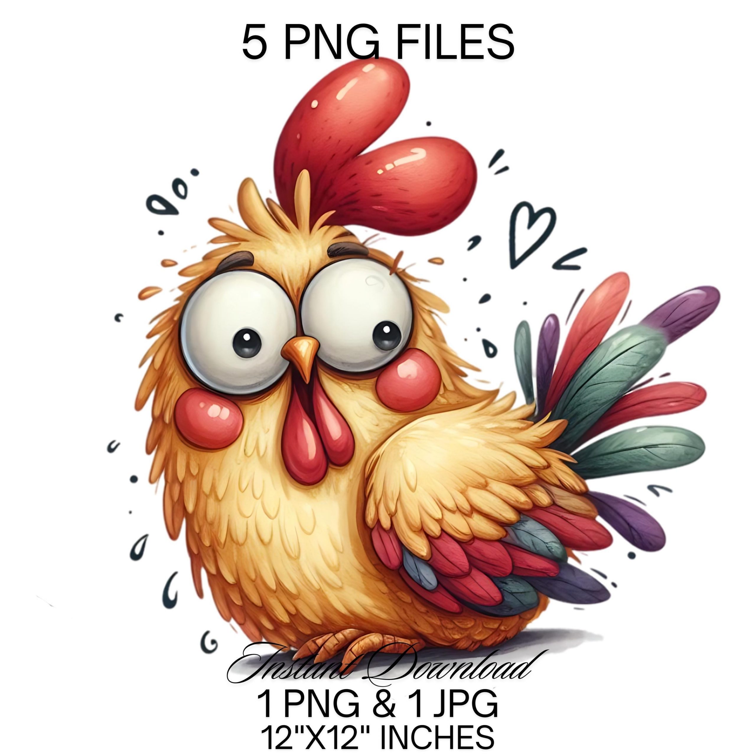 Funny Chicken PNG Clipart | 5 Cute Chicken PNG Sublimation | Crazy Chicken Digital Download | Farm Life Chicken Chick PNG Commercial Use – Instant Digital Download