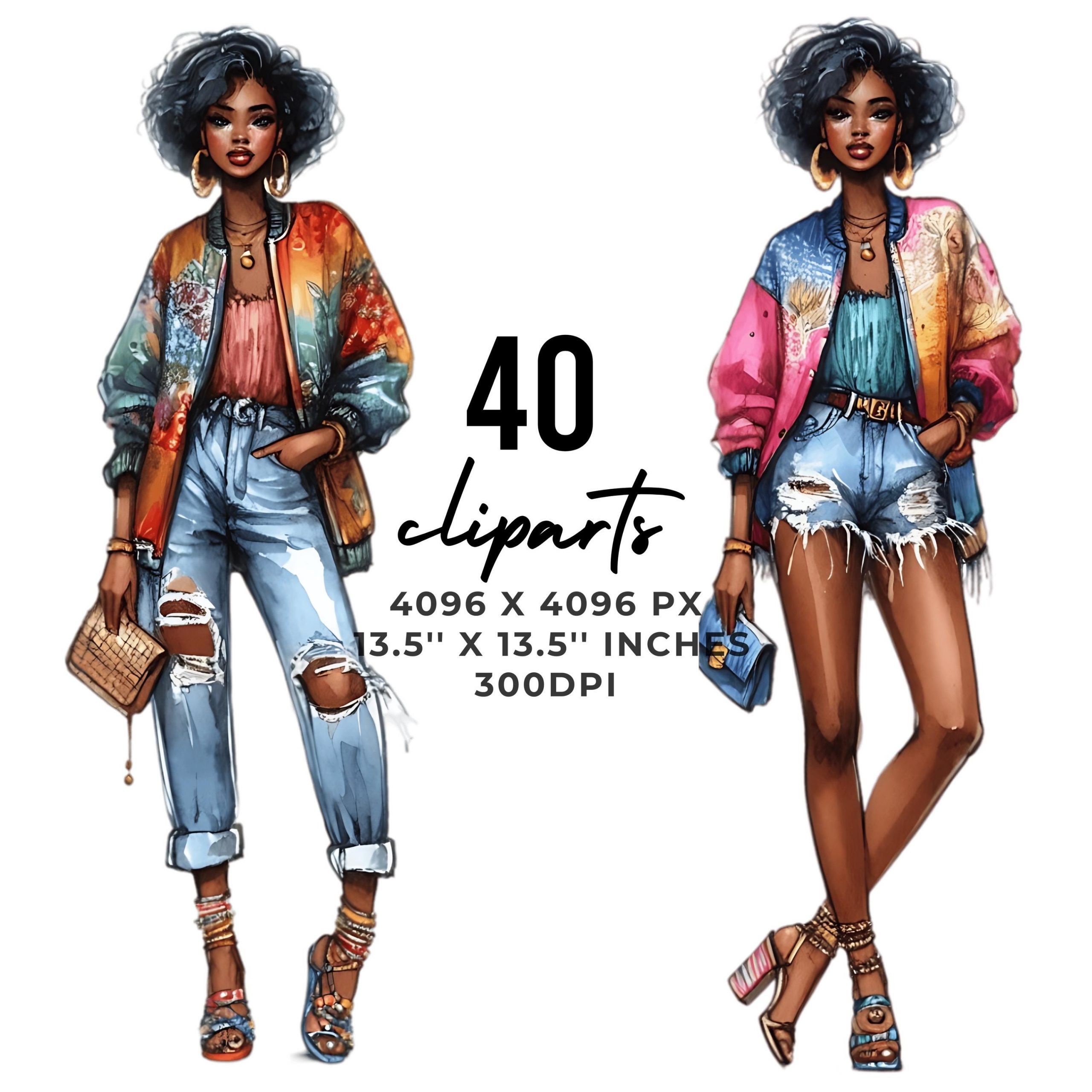 Crafting Black Girl Clipart 40 PNG 40 JPG | Afro Planner Girl Clipart | Crafty Black Girl Graphic for Scrapbooking & Commercial Use – Instant Digital Download