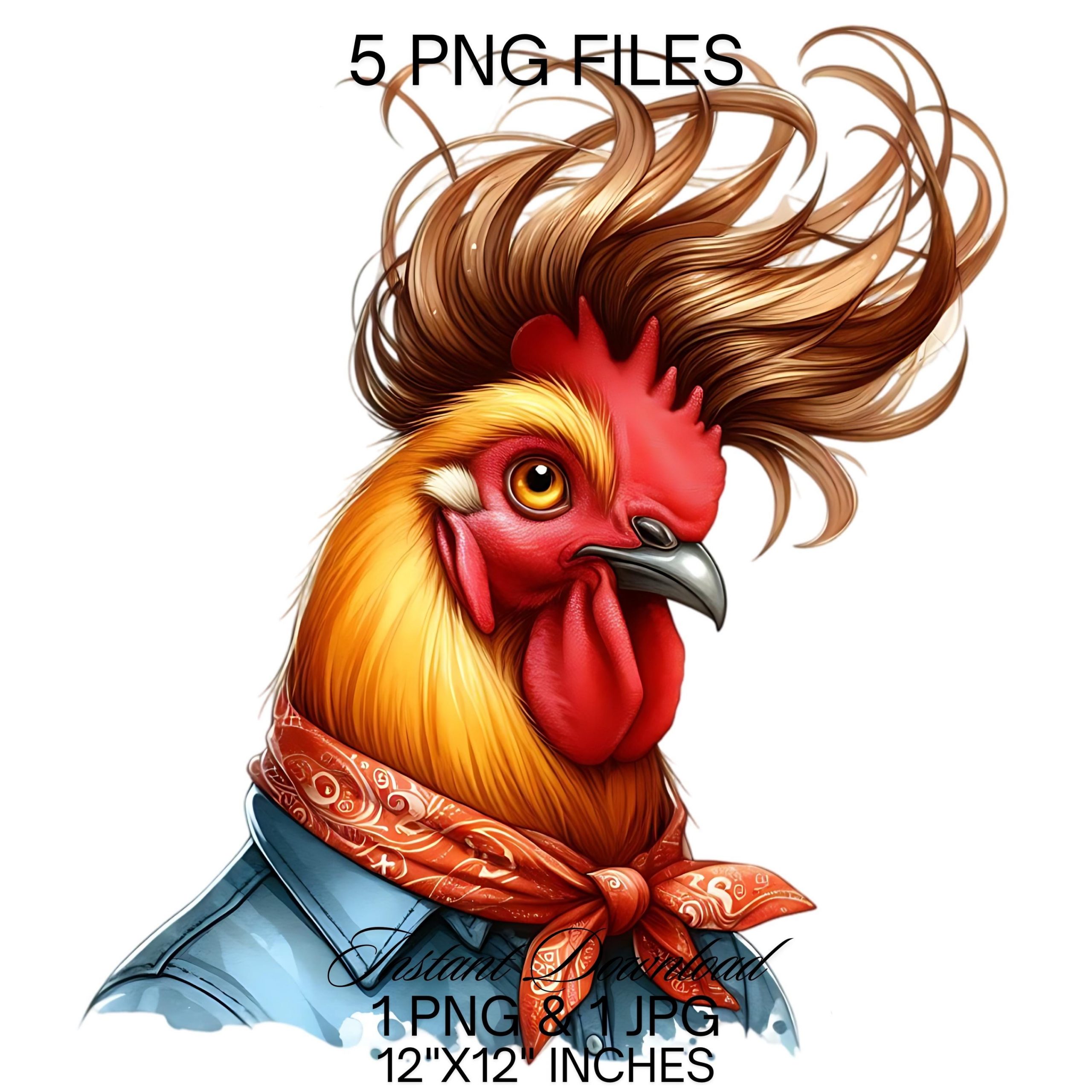 Gentleman Rooster Clipart | Crazy Fashion Rooster Man Art | Cockerel Chicken Sublimation Graphics | 5 PNG 5 JPG Commercial Use – Instant Digital Download