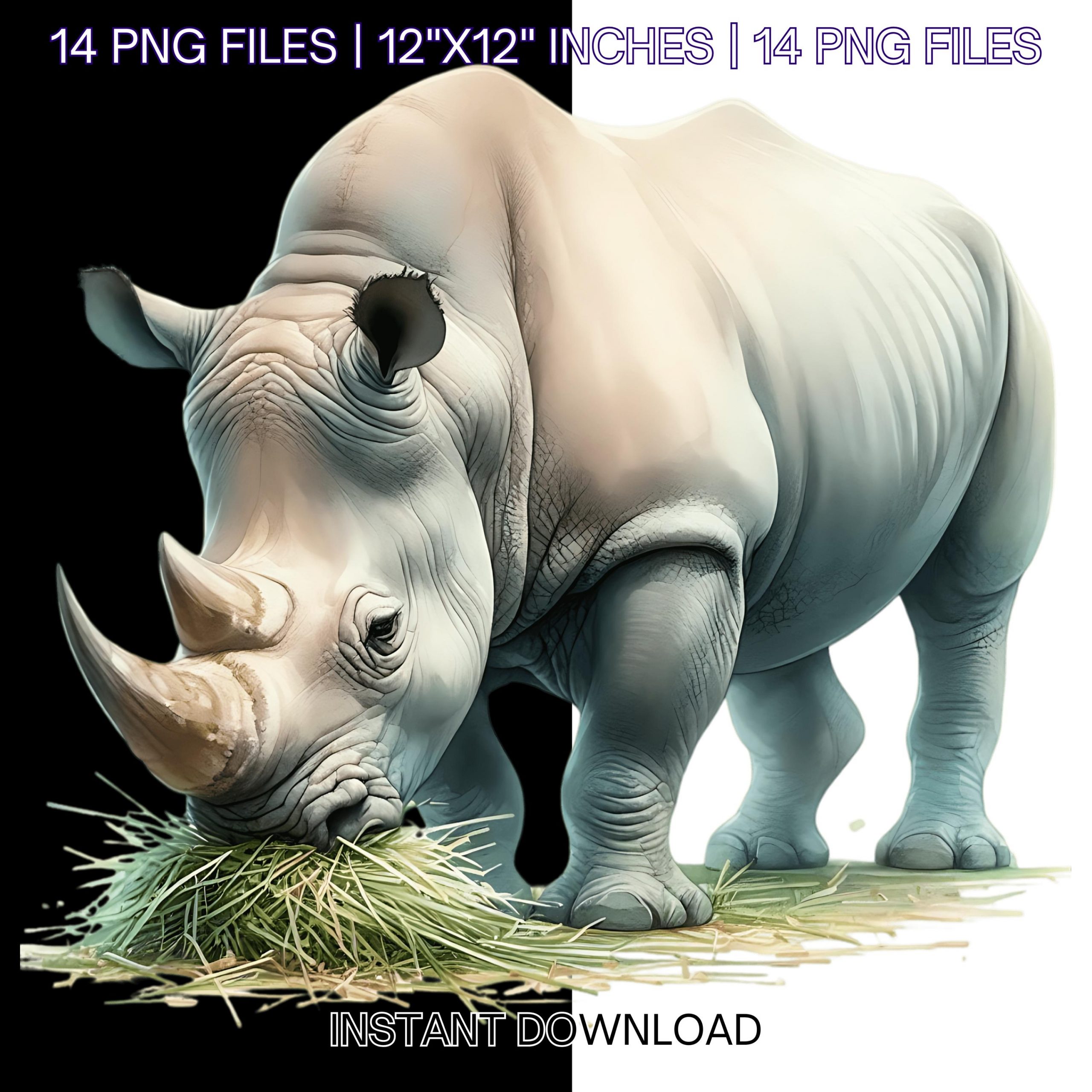 14 Rhino Clipart | Watercolor Rhinoceros Printable Clipart High-Quality Resolution JPGs PNGs Digital download | Paper Crafts Commercial Use – Instant Digital Download