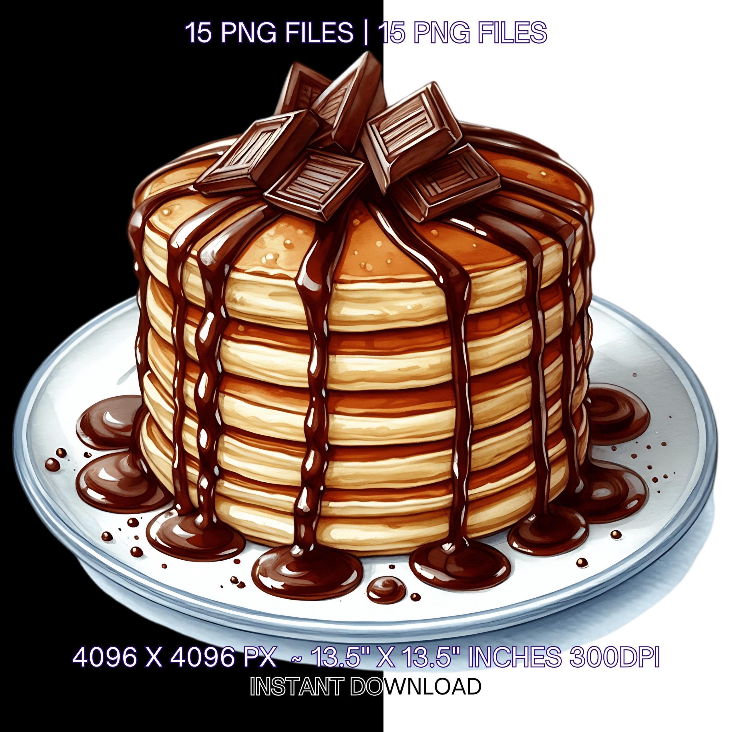 15 Pancakes Clipart | Tasty Breakfast Printable Watercolor High-Quality JPGs PNGs Digital download Paper craft Junk Journals Commercial Use – Instant Digital Download