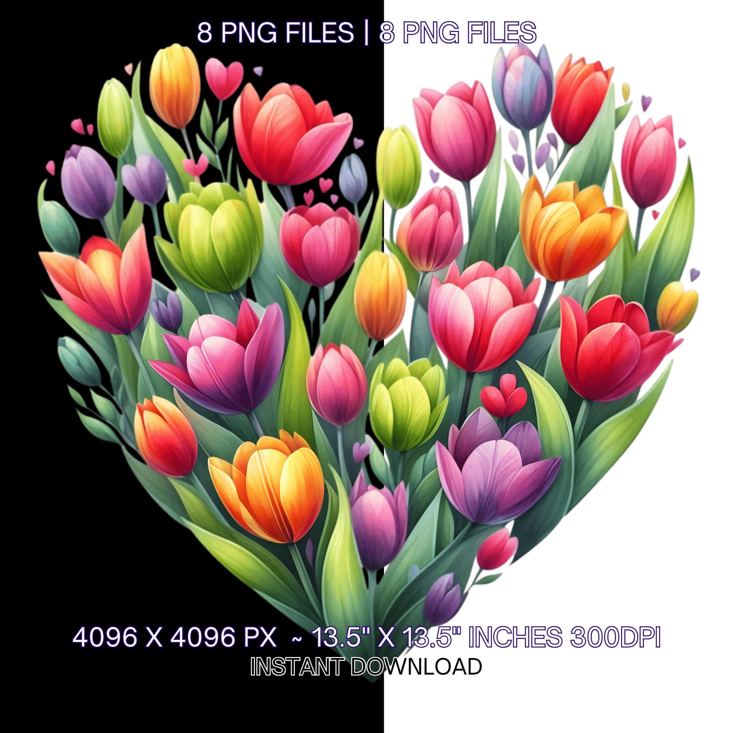 8 Floral Heart Clipart | Watercolor Rose, Tulip, Water Lily, Chrysanthemum Printable Clipart Digital Download Paper Craft PNG Commercial Use – Instant Digital Download