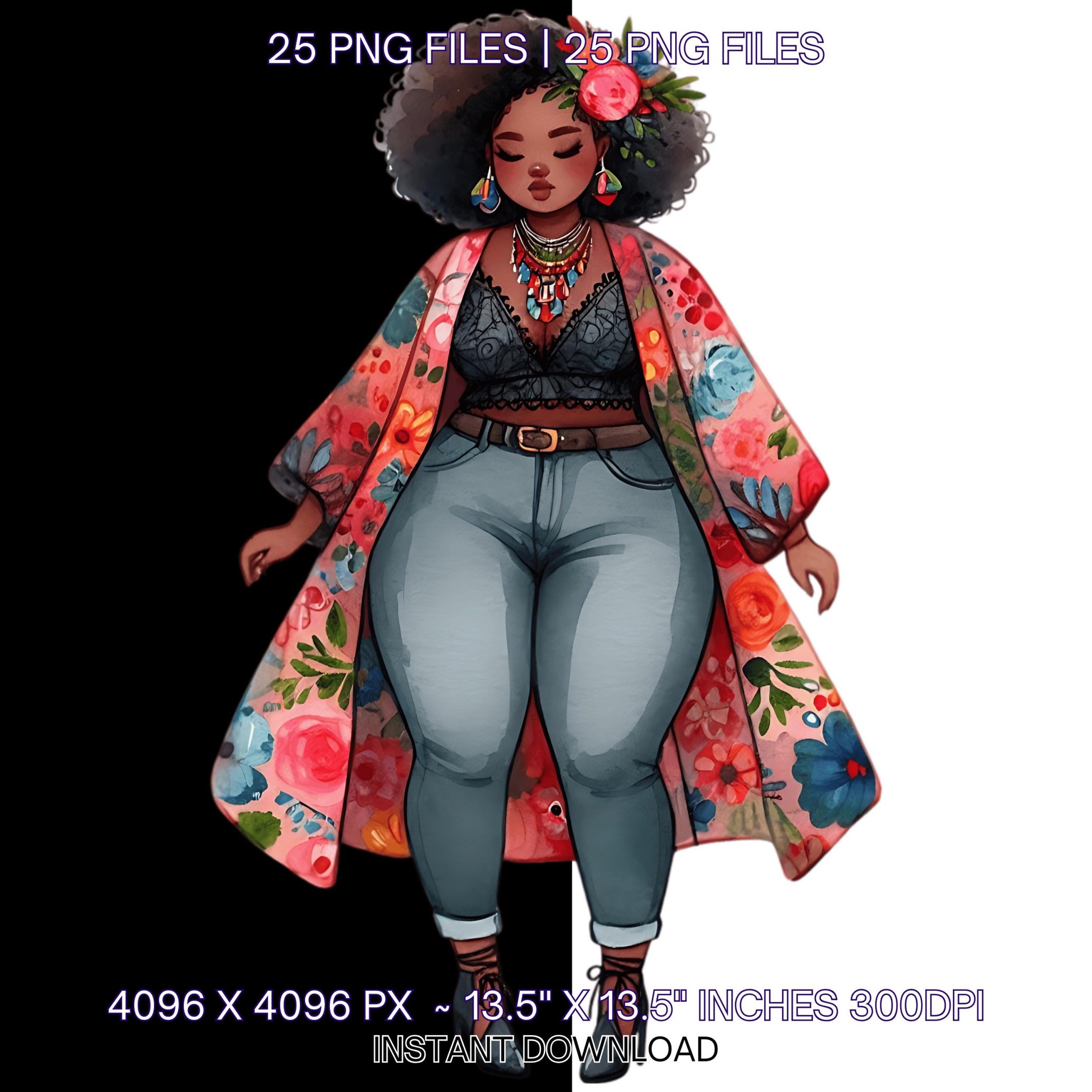 25 Curvy Girl Clipart | Curvy Beauty Clipart | African American Woman PNG | Black Woman Clipart | Fashion Girl Power | Commercial Use – Instant Digital Download