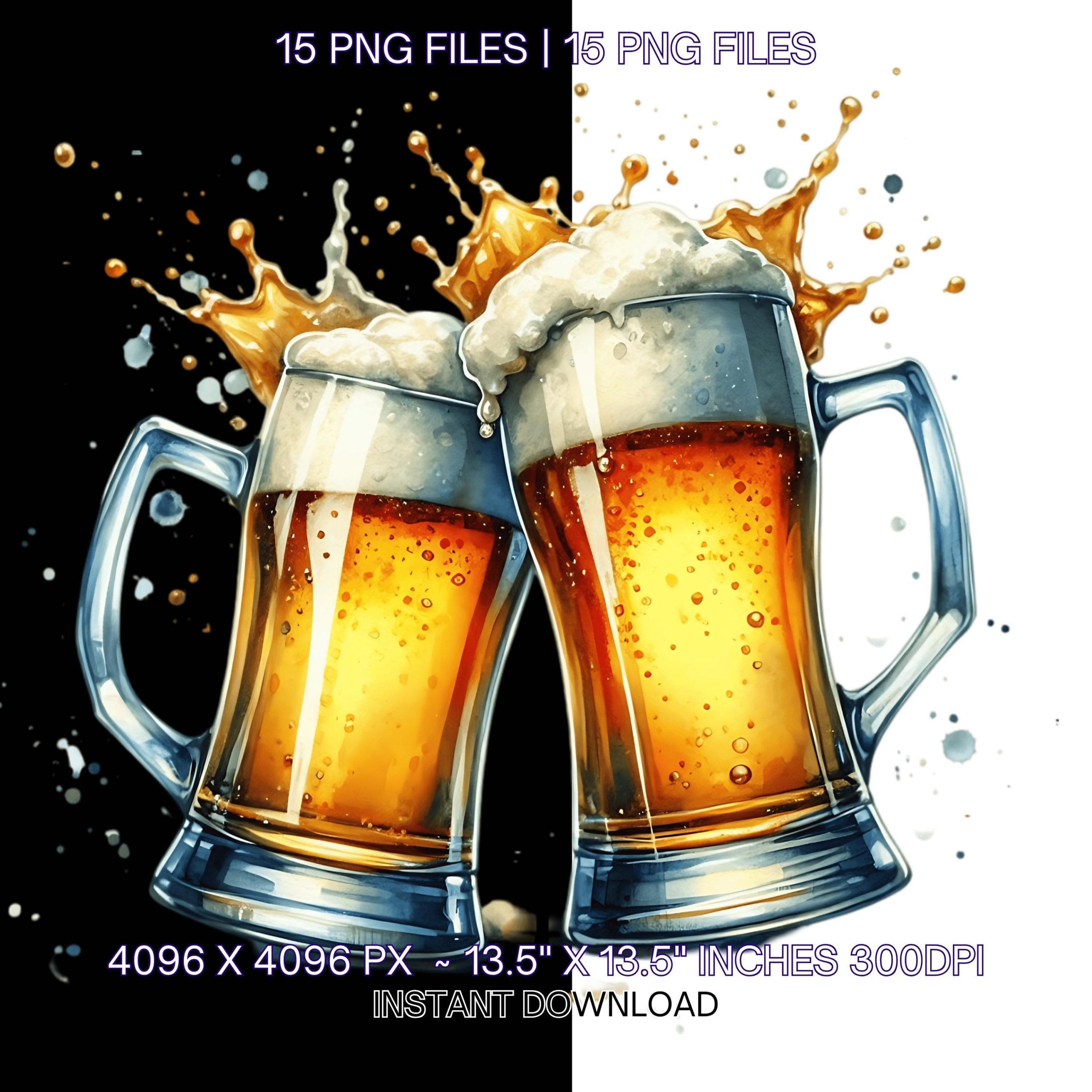 15 Beer Glass Clipart | Watercolor Beer Clipart | Beer Mug PNG Transparent | Watercolor Cocktail | Drinks Print PNGs JPGs Commercial Use – Instant Digital Download