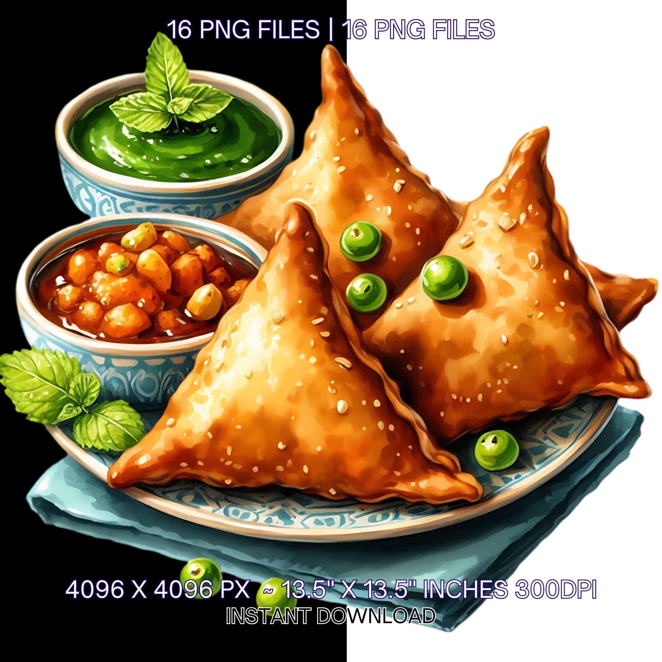 16 Indian Food Illustration PNG | Indian Food Clipart | Fast Food Clipart | Watercolor Indian Culture High Quality PNGs JPGs Commercial Use – Instant Digital Download