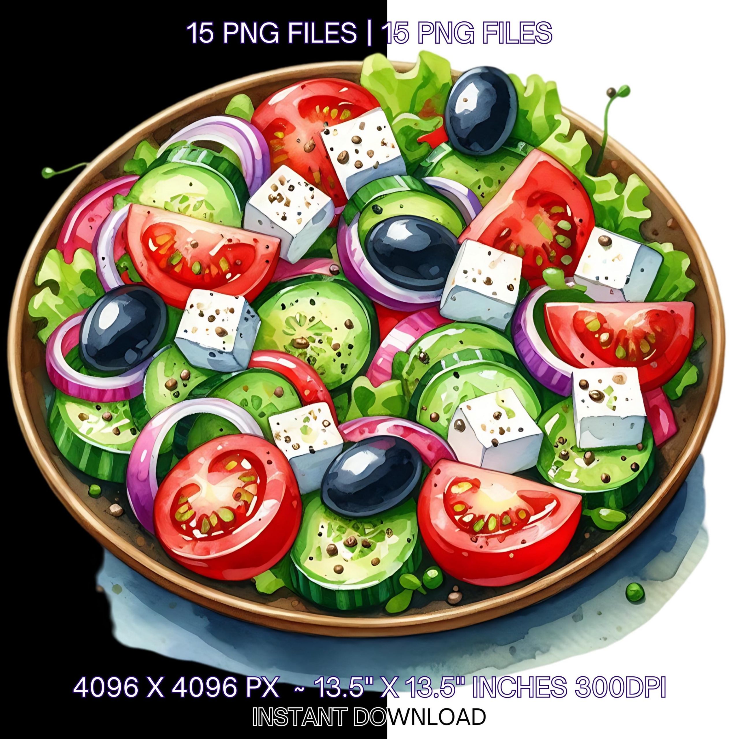 15 Greek Food Illustration PNG | Watercolour Food Transparent Clipart | Greek Salad, Souvlaki, Gyro, Tzatziki Food JPGs PNGs Commercial Use – Instant Digital Download