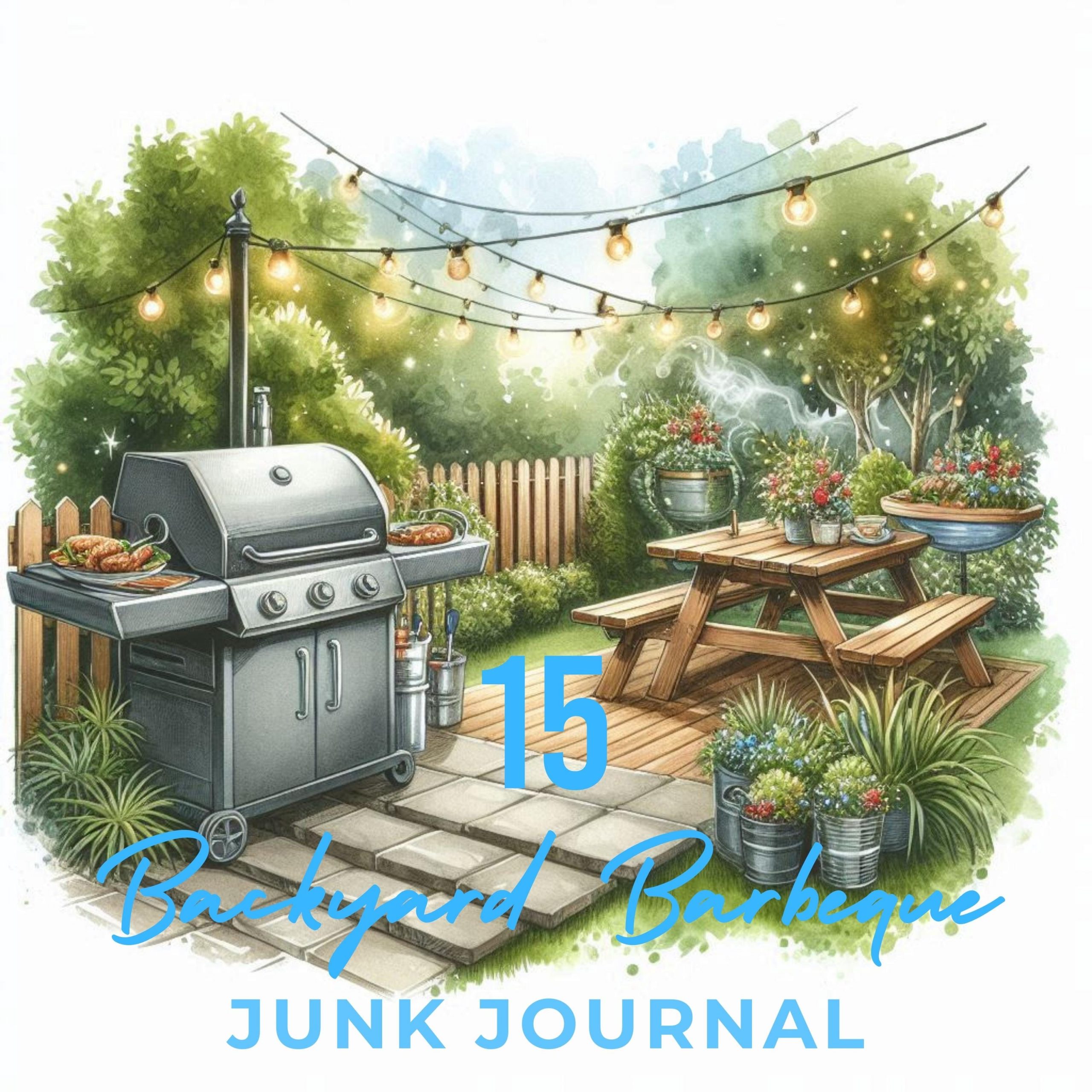 15 Backyard Barbeque Digital Paper Pack | Watercolor Summer-Themed Scrapbooking Paper JPG | BBQ Background Picnic Junk Journal Illustrations – Instant Digital Download