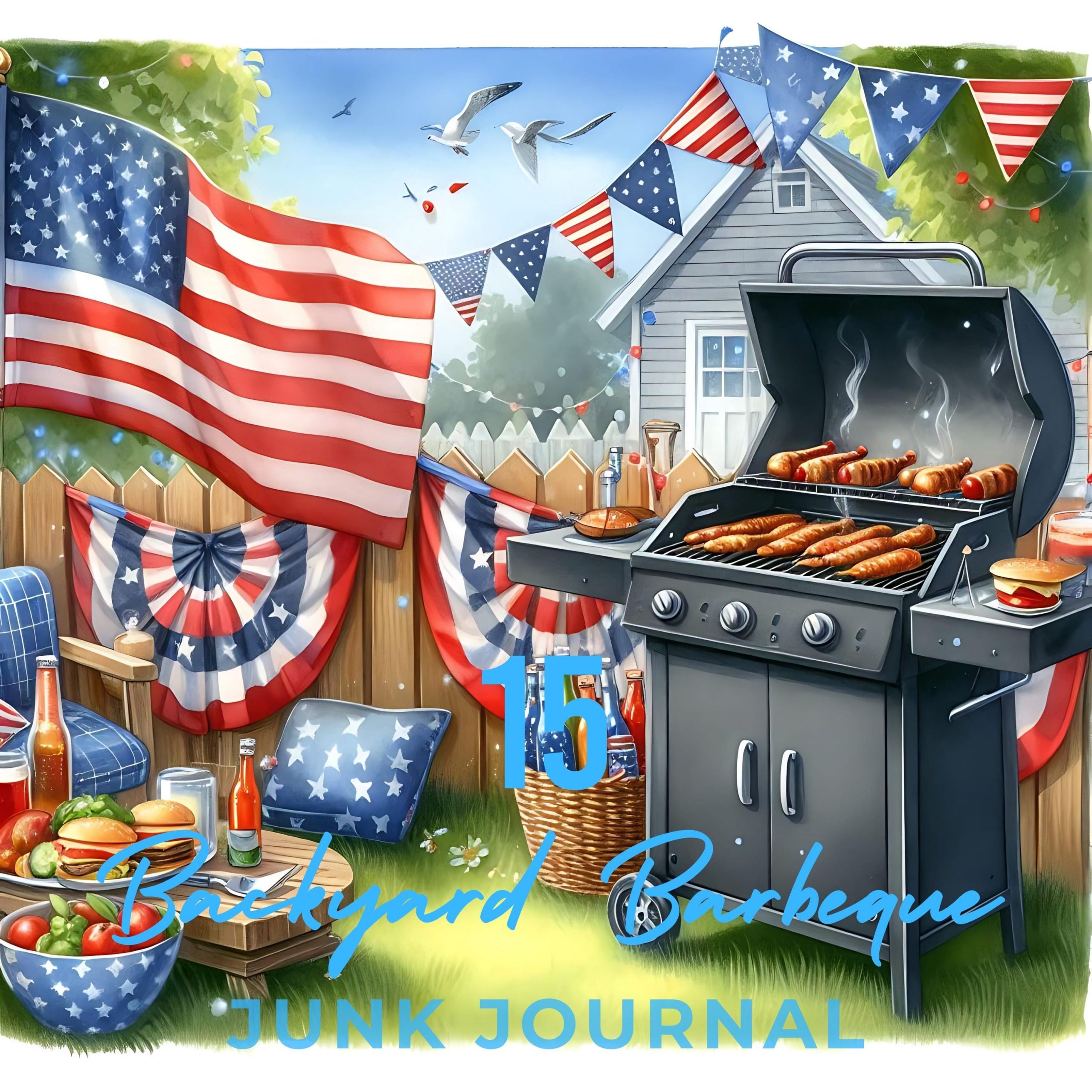 15 Backyard Barbeque Scrapbooking Paper Pack | Watercolor Summer-Themed Digital Paper JPG | BBQ Background Picnic Junk Journal Illustrations – Instant Digital Download