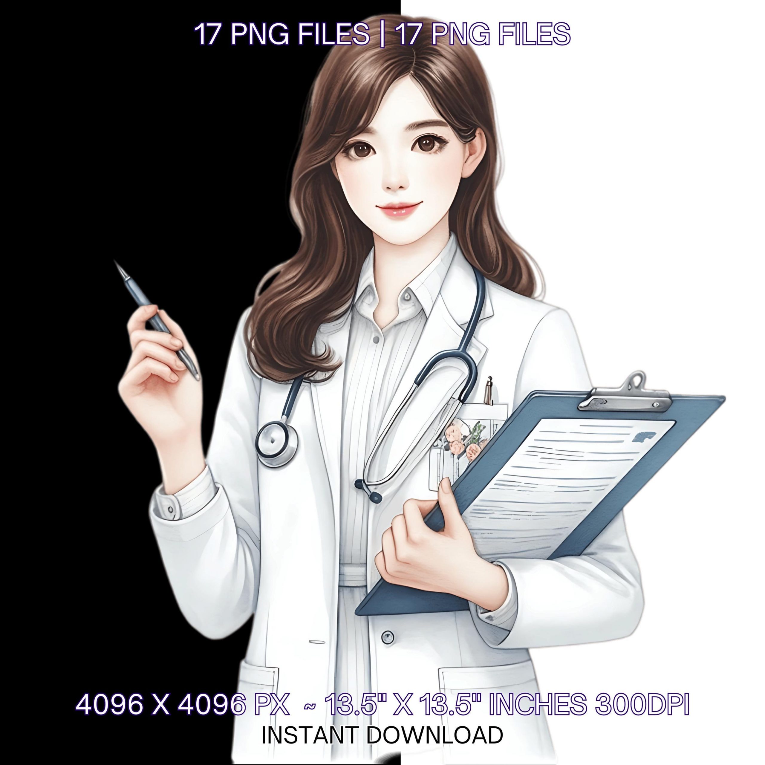 Woman Doctor Clipart | 17 PNG 17 JPG Female Doctor Clipart | Doctor Image | Doctor Clipart Aesthetic Illustration Commercial Use – Instant Digital Download