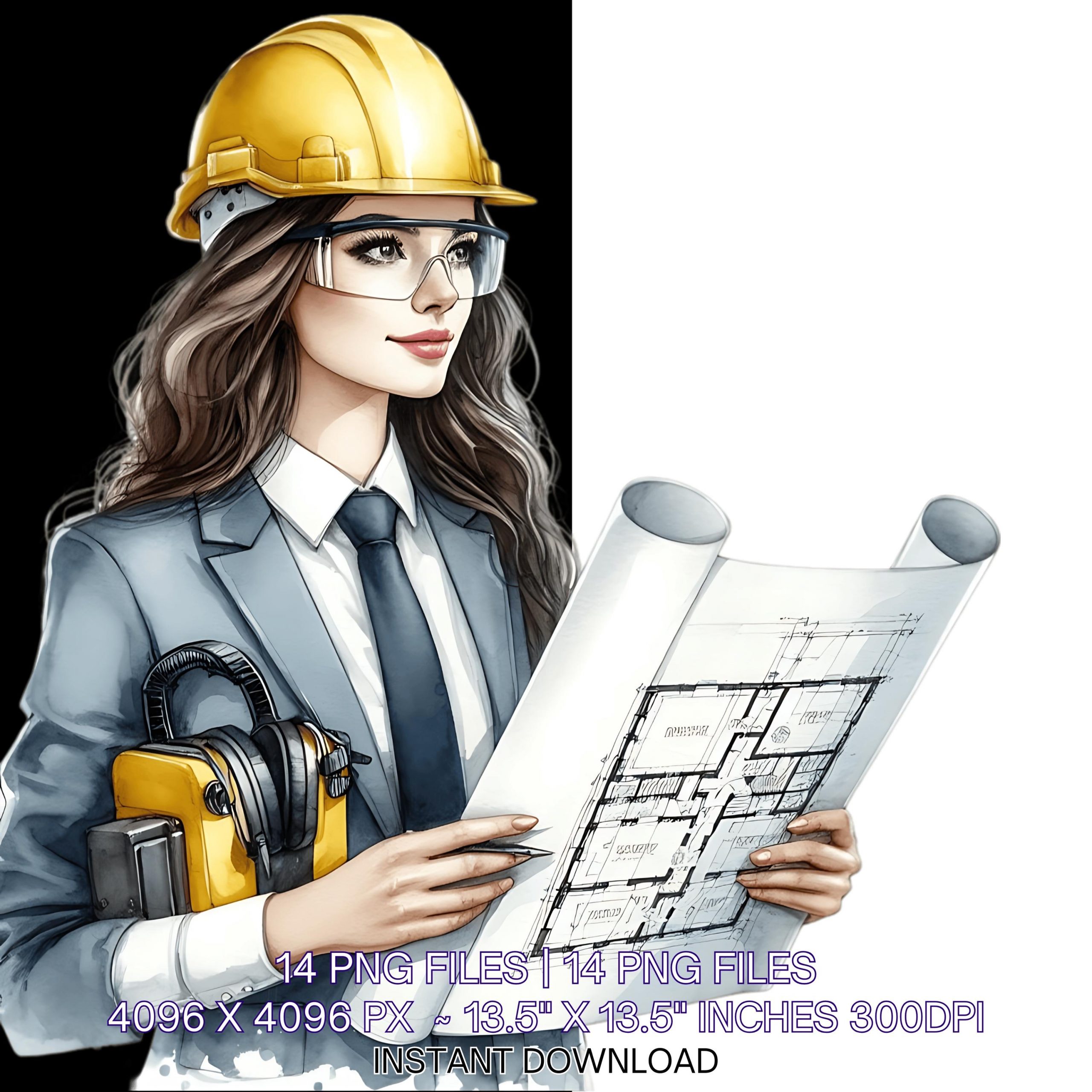 14 Engineer PNG | Engineer in Safety Gear Profession | Aesthetic Watercolor Engineer Clipart | Maintenance Man Art Digital Commercial Use – Instant Digital Download