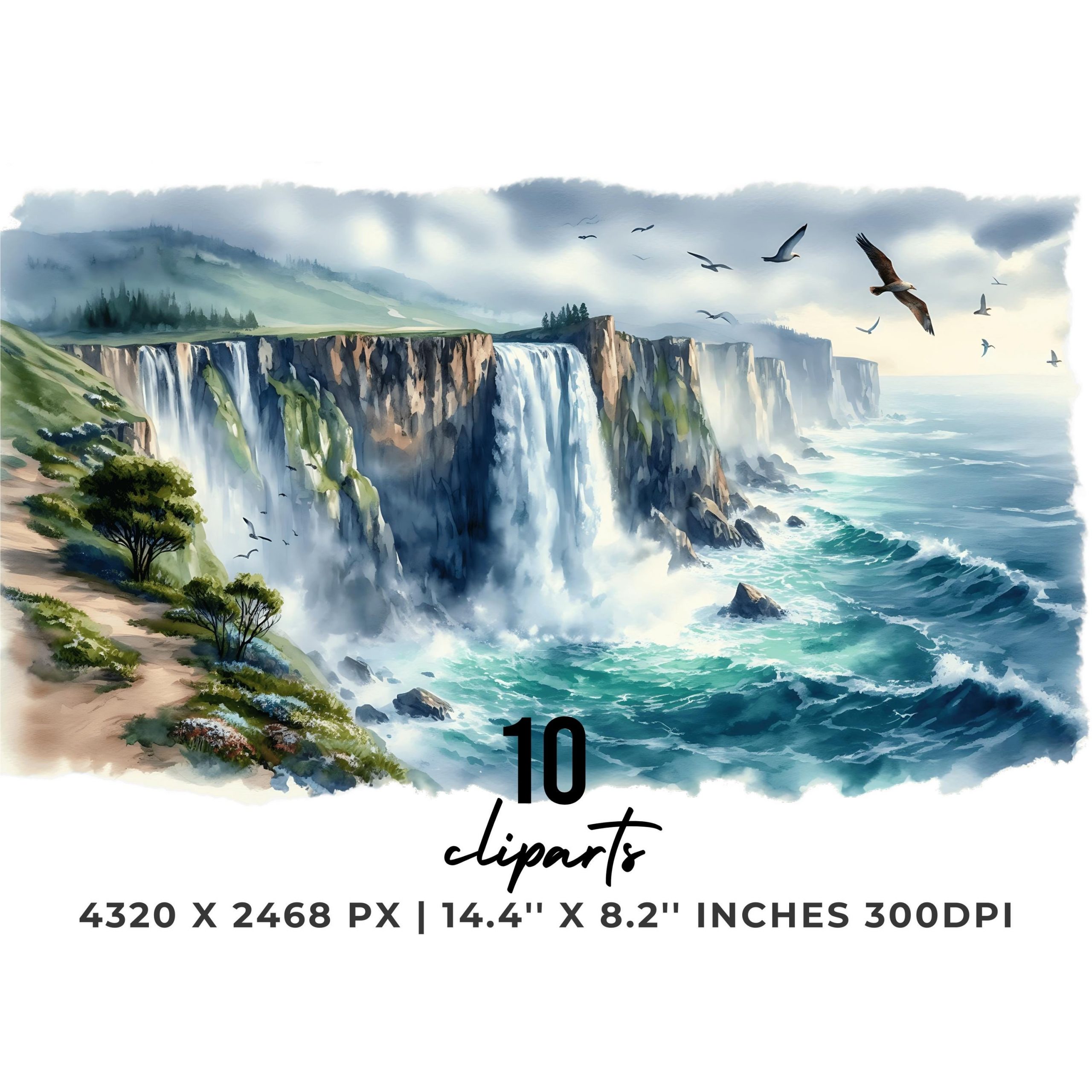 10 Waterfall Clipart Bundle PNG | Mountain with Waterfall Clipart | Rainbow, Jungle, Forest Rainforest Waterfall Sublimation Commercial Use – Instant Digital Download