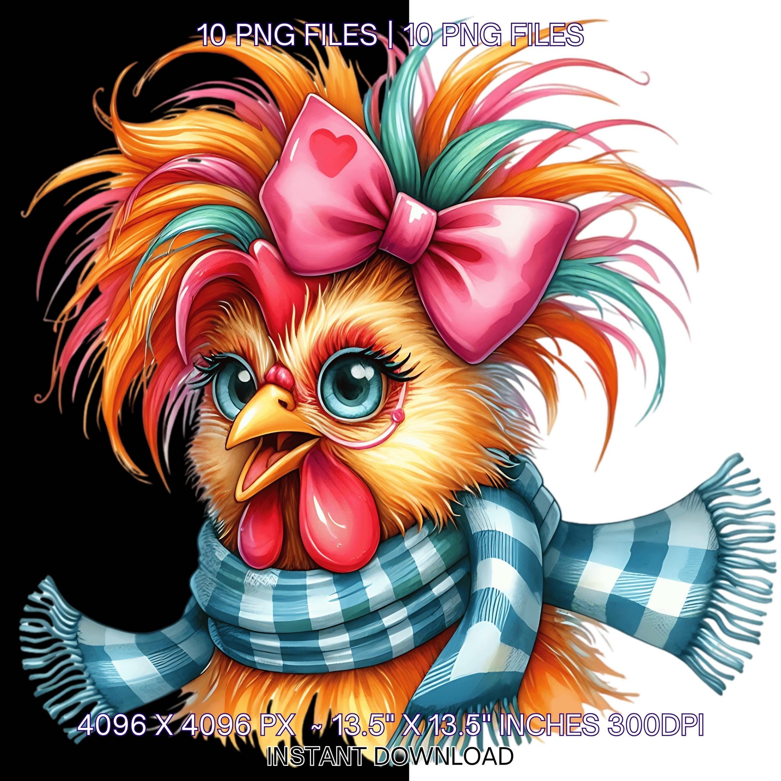 10 Chicken PNG | Chicken Clipart | Cute Crazy Chicken Sublimation | Fancy Crazy Chicken Chick PNG | Crazy Chicken Farm Life Commercial Use – Instant Digital Download