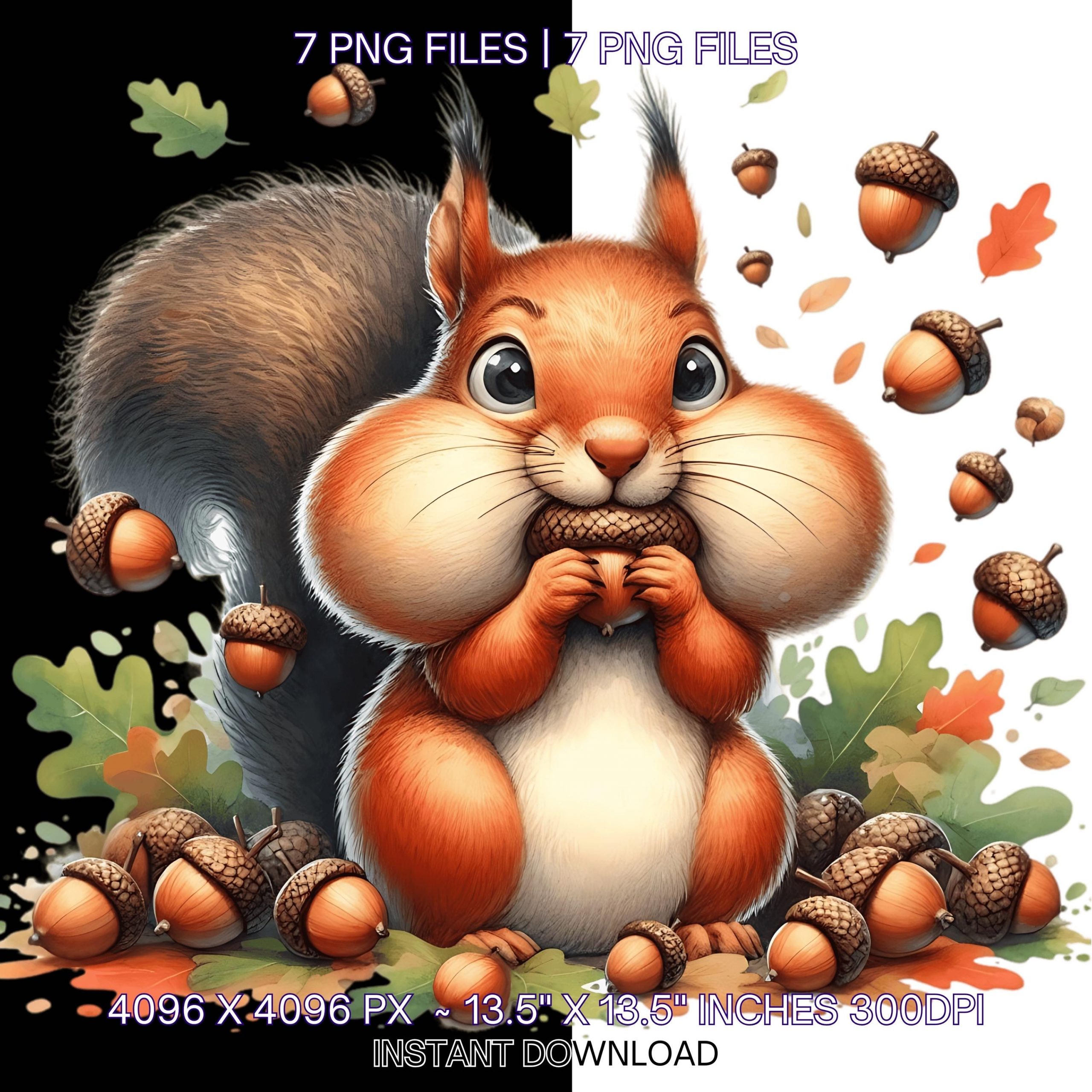 7 Squirrel Eating Acorn Clipart | Cute Squirrel Clipart | Funny Hungry Squirrel Clipart Watercolor | Squirrel Eating Nuts PNG Commercial Use – Instant Digital Download