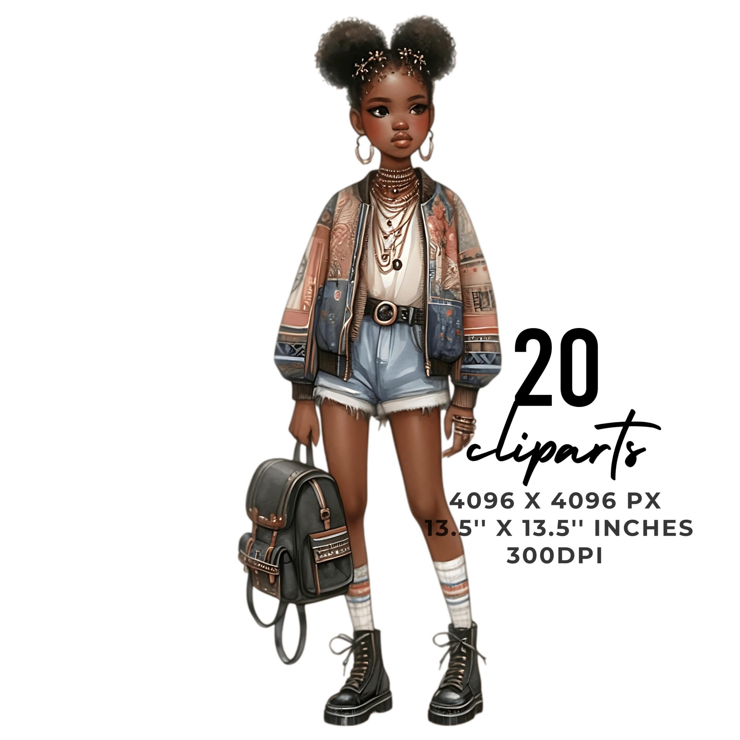 20 Quirky Girl Clipart | Quirky Black Girl PNG | Whimsical Ephemera Watercolor Instant Download | Junk Journal Paper Craft Commercial Use – Instant Digital Download