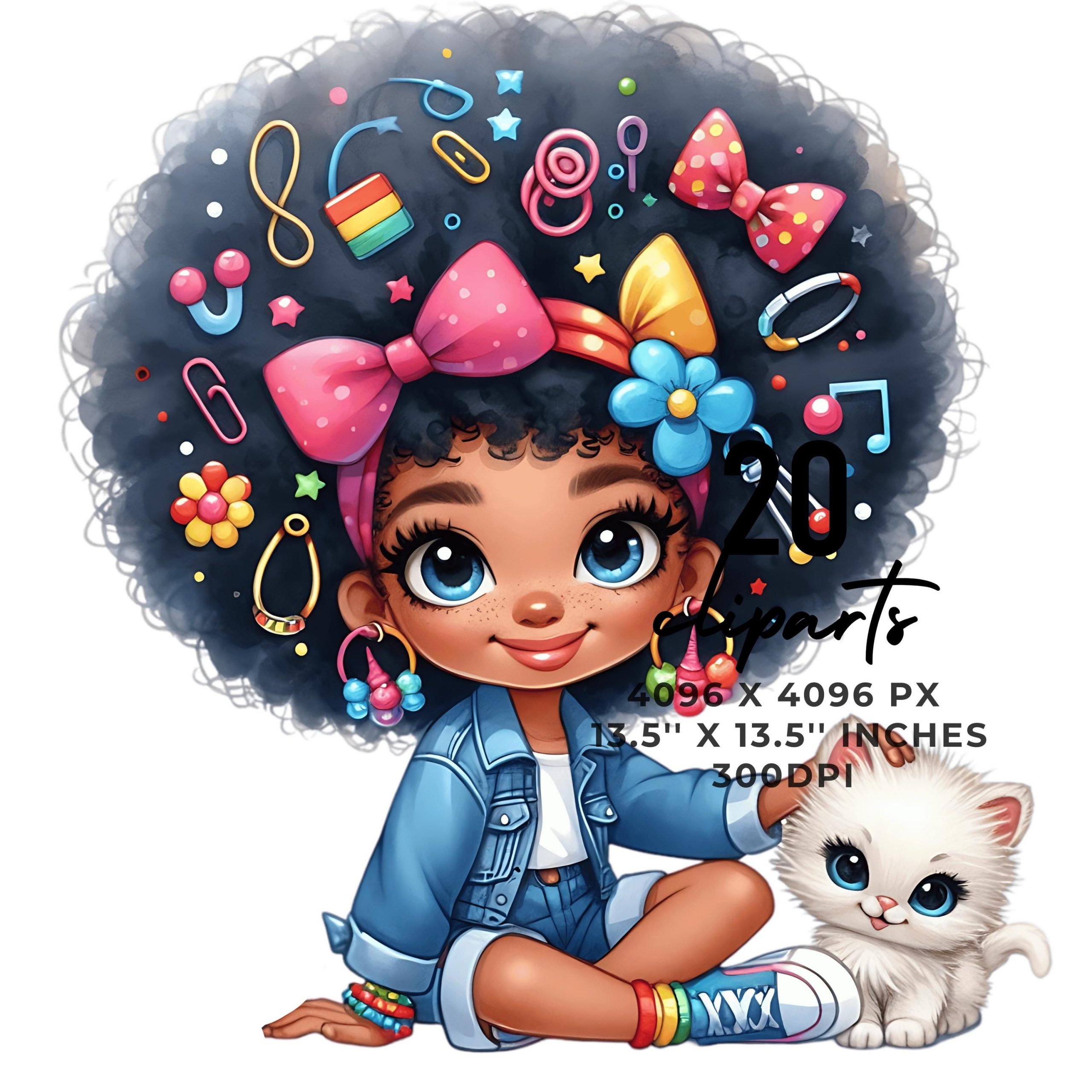 20 Quirky Girl Holding Cat Clipart PNG | Quirky Black Girl with Pet PNG | Whimsical Ephemera Watercolor | Junk Journal Paper Commercial Use – Instant Digital Download