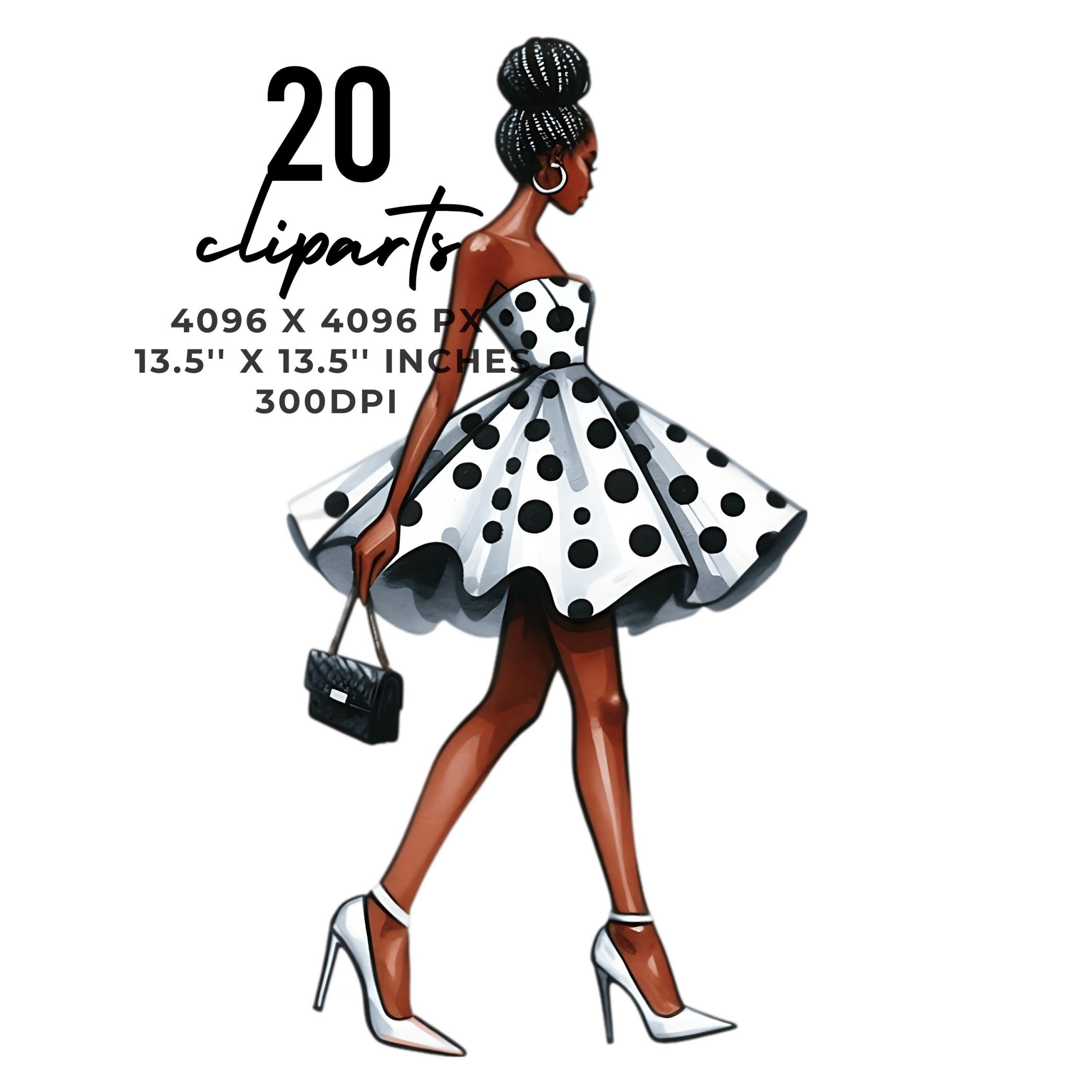 20 Woman Clipart Bundle | Black Woman in Dress clip art PNG | Whimsical Ephemera Watercolor Fashion Woman Junk Journal Paper Commercial Use – Instant Digital Download