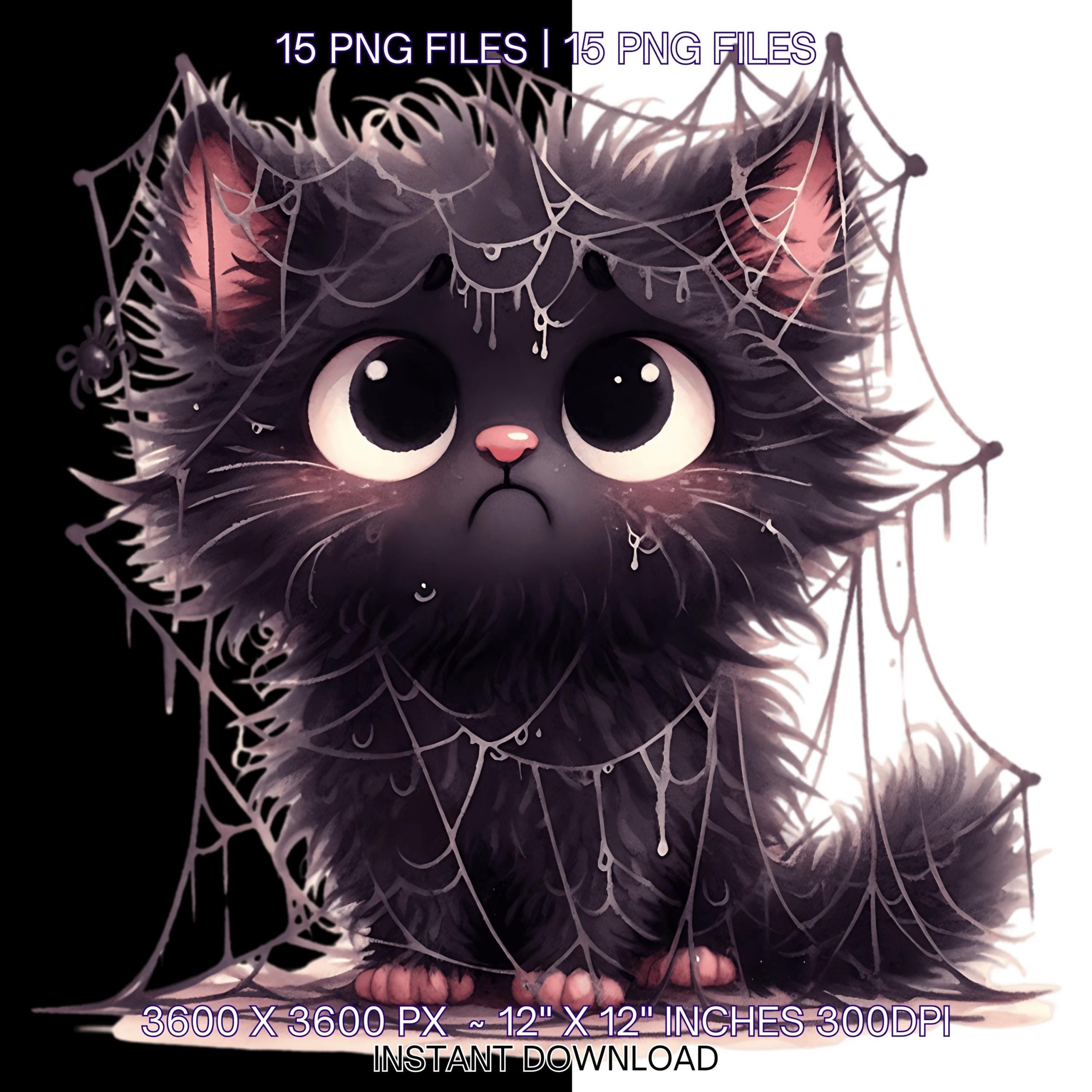 Quirky Cat Clipart PNG | 20 Spooky Frazzled Cats | Halloween Cat Art | Watercolor Junk Journal Ephemera | 20 PNG 20 JPG | Commercial Use – Instant Digital Download