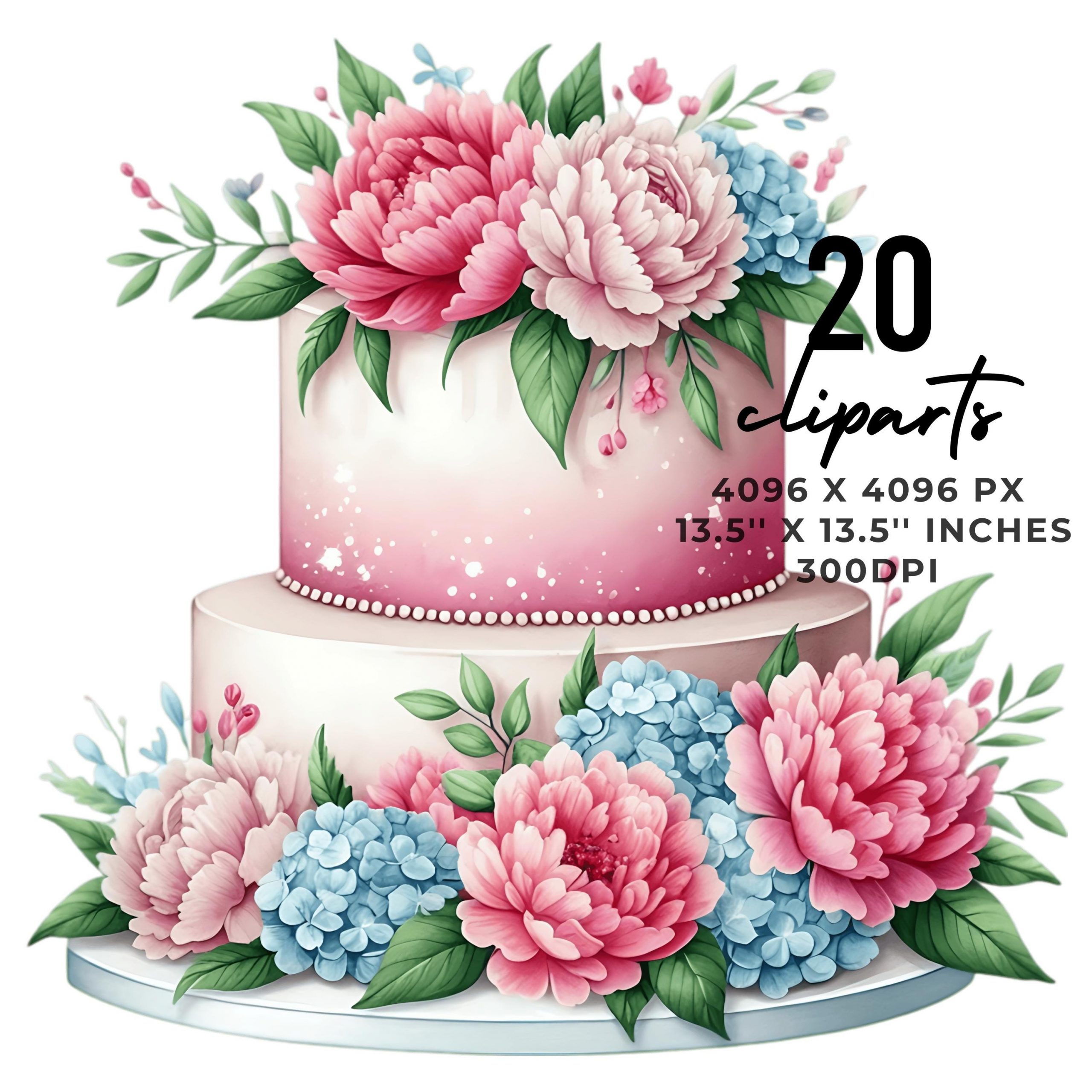20 Wedding Cakes Clipart Collection With Free Commercial License | Wedding Illustrations | Beautiful Floral Wedding Cakes | Fruits Cakes PNG – Instant Digital Download