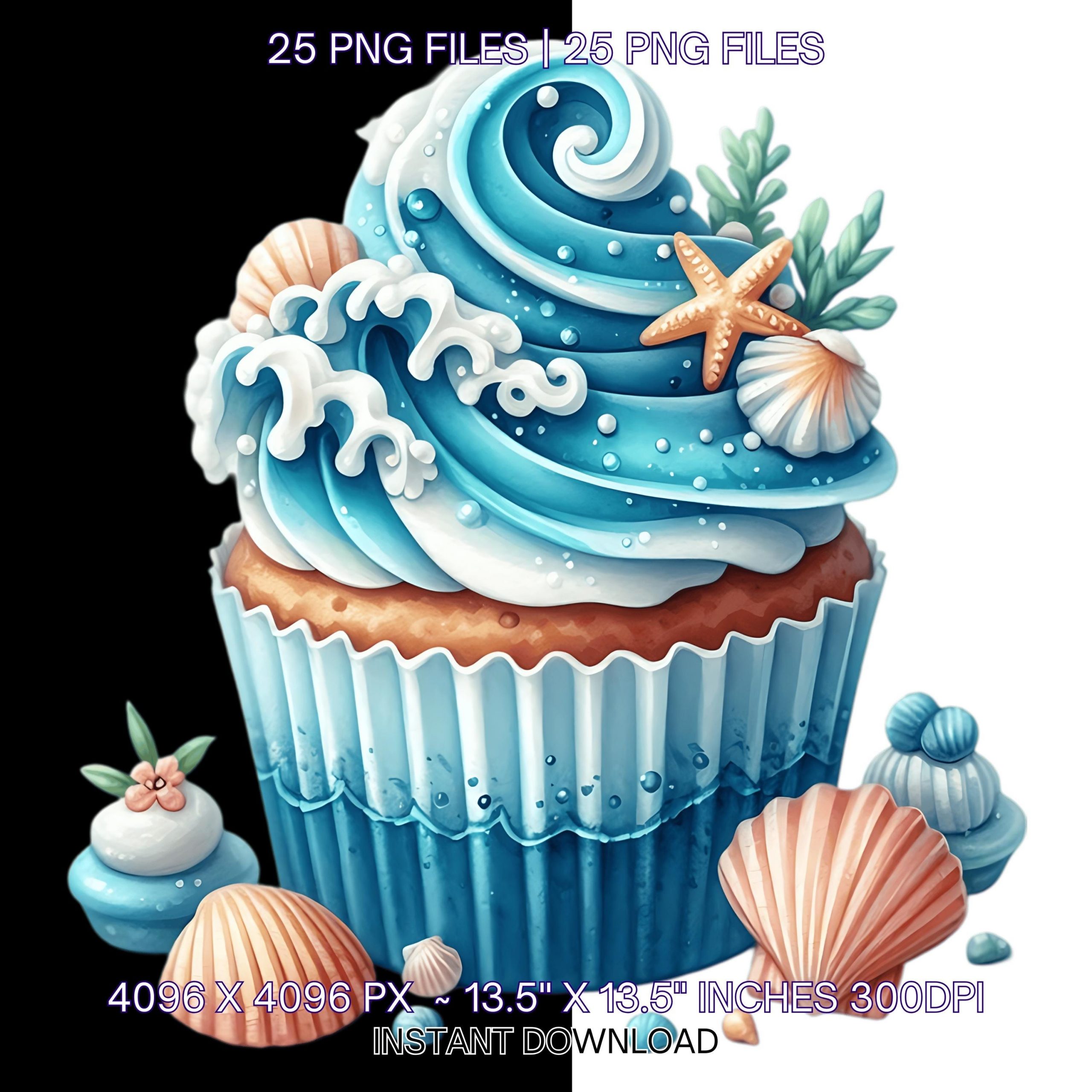 25 Watercolor Summer Flowers Cupcake Clipart PNG | Watercolor Beach Cupcake Clipart | Watercolor Dessert Cupcake Bundle | Commercial Use – Instant Digital Download