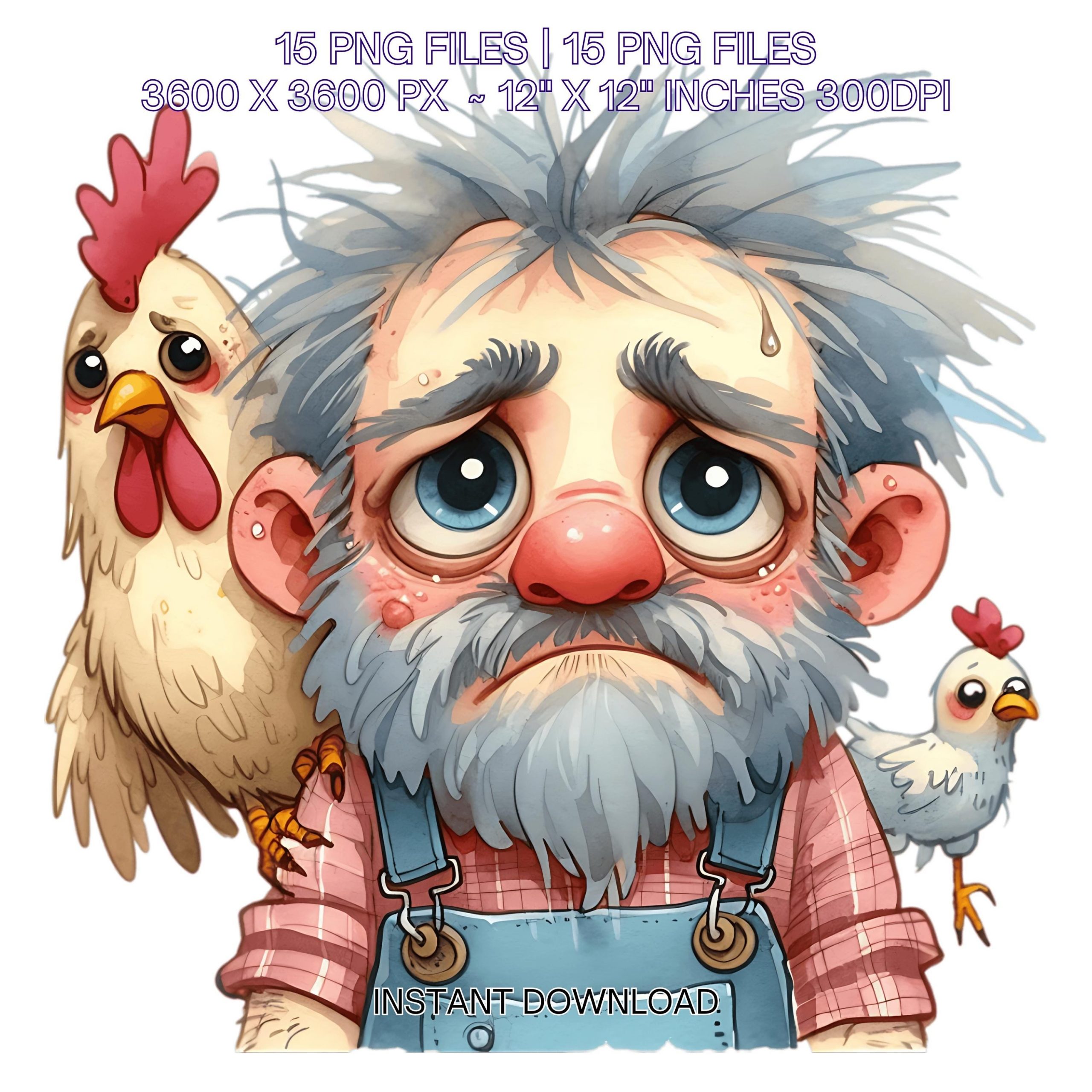 15 Grumpy Farmer Clipart | Grumpy Farmer Clip Art PNG | Whimsical Scrapbooking Junk Journaling Card Making Sublimation Design Commercial Use – Instant Digital Download