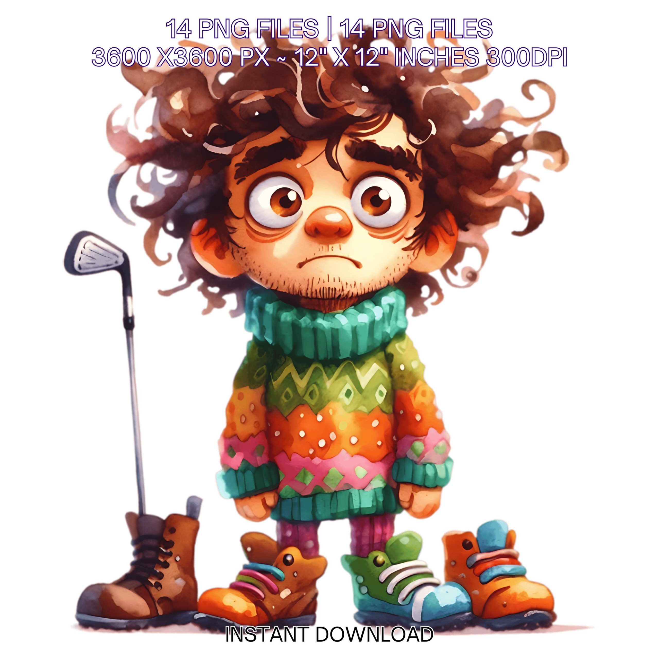 14 Frazzled Golf Man Clipart | Quirky Grumpy Man PNG | Golf Whimsical Junk Journaling Scrapbooking Card Making Sublimation Commercial Use – Instant Digital Download
