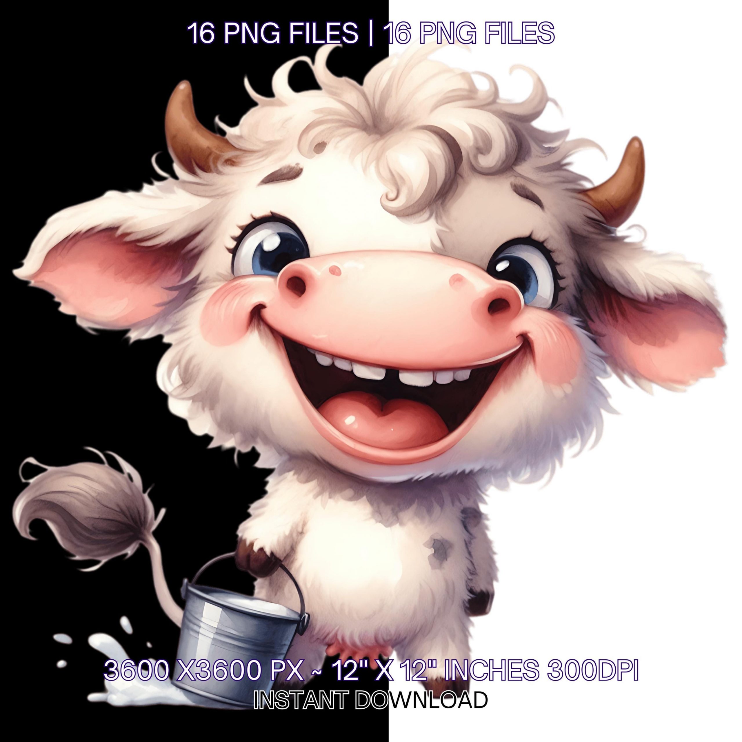 16 Funny Cow Laughing with a Milk Bucket Clip Art | Quirky Frazzled Cattle Whimsical Scrapbooking Junk Journaling Card Making Commercial Use – Instant Digital Download