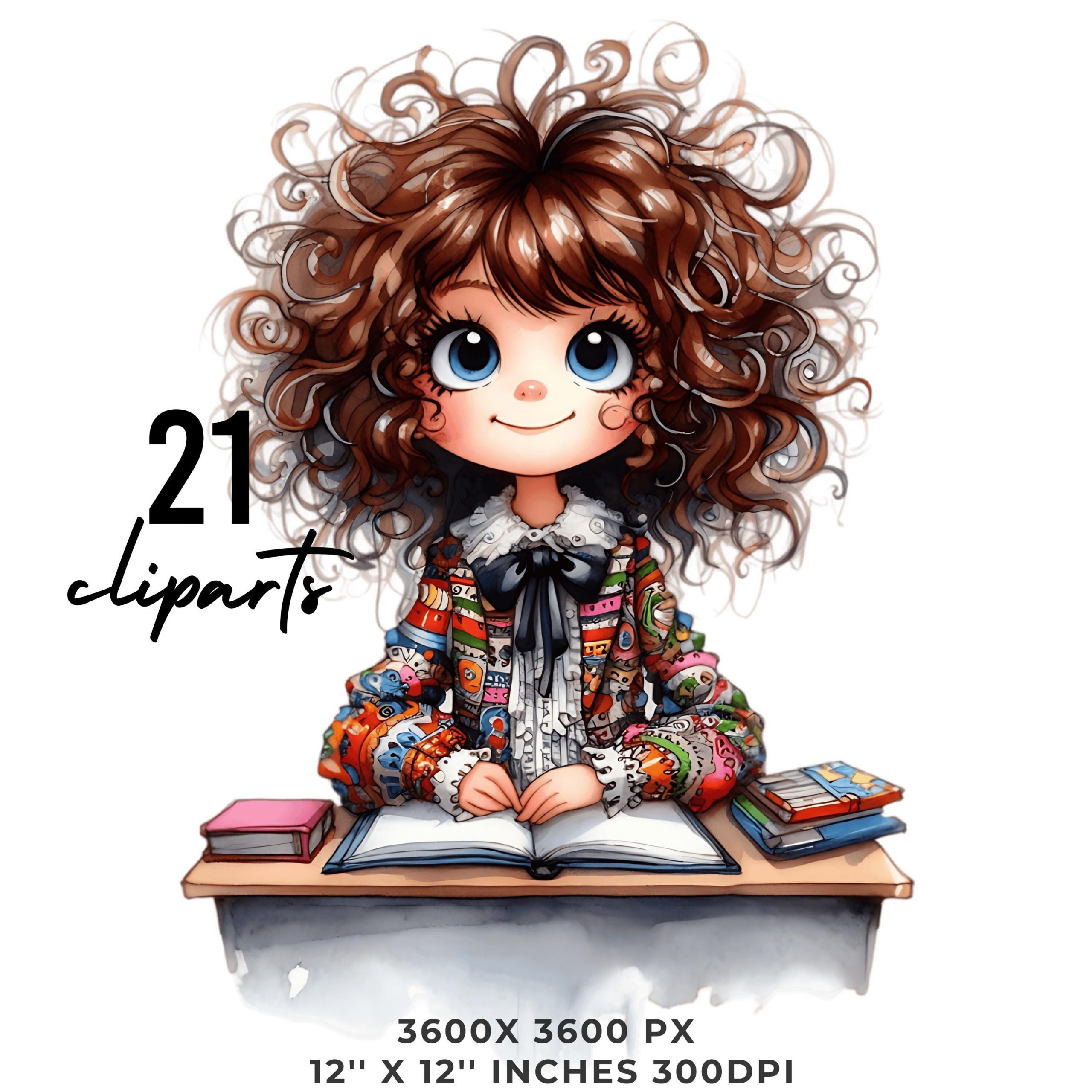 21 Quirky Teacher at Desk Clip Art PNG Watercolor Junk Journaling, Scrapbooking, Card Making, Fantasy, Whimsical, Sublimation Commercial Use – Instant Digital Download
