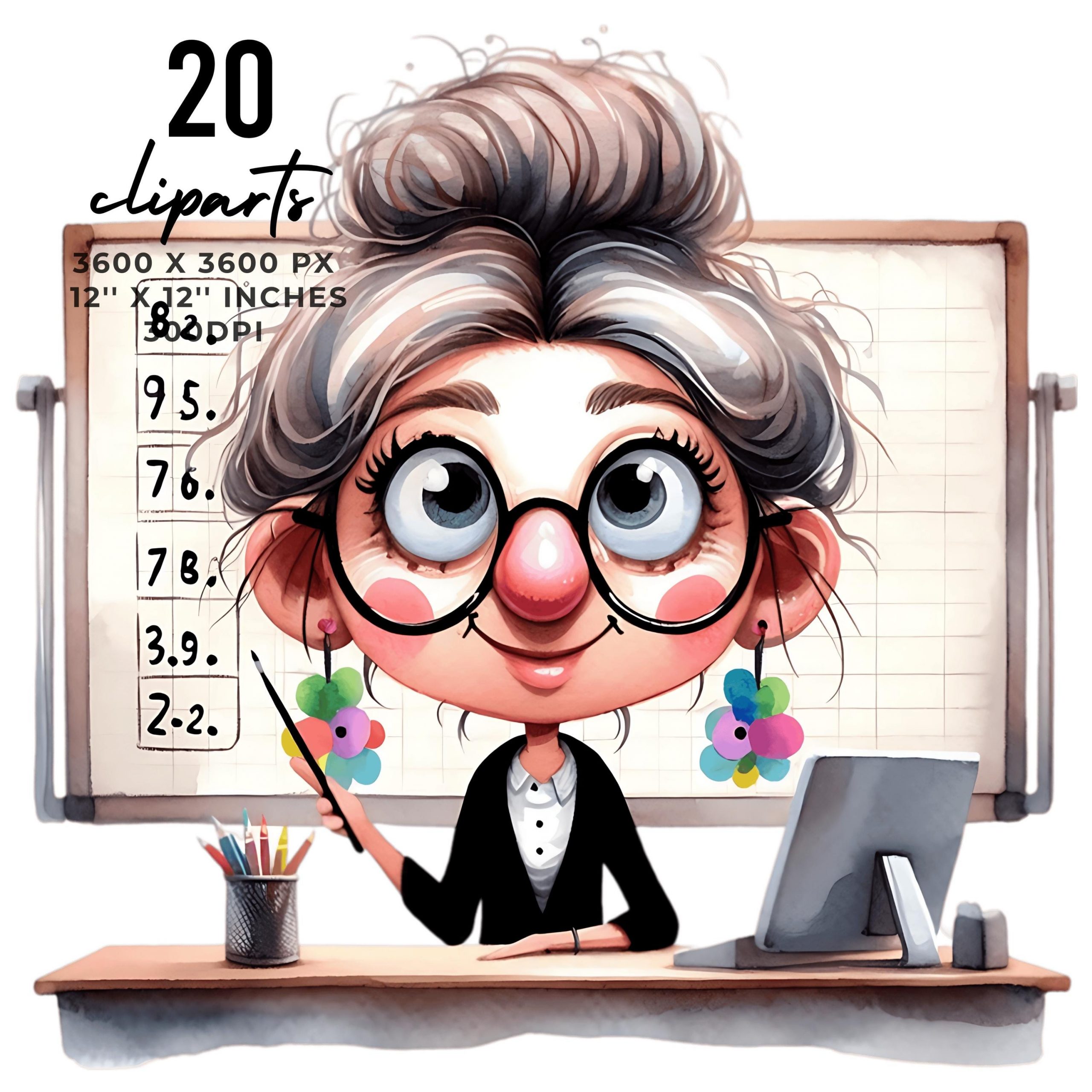 Quirky Teacher Clipart Bundle | 20 PNG + 20 JPG | Funny Classroom Blackboard Teacher Art | Whimsical School | Sublimation | Commercial Use – Instant Digital Download