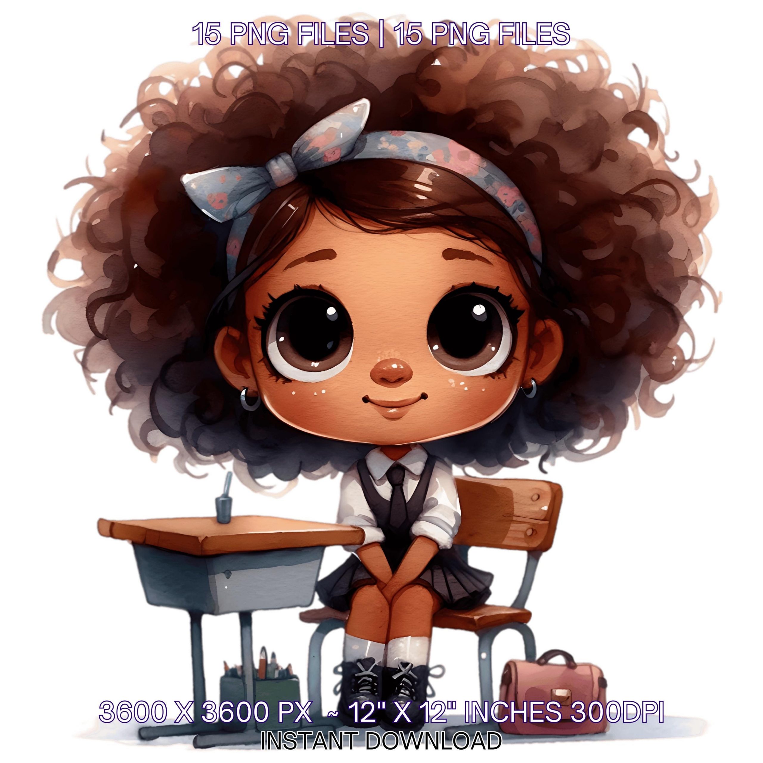 Quirky School Girl Clipart | 15 PNG 15 JPG | Whimsical Ephemera for Junk Journals | Cute Educational | Sublimation & Scrapbooking Use – Instant Digital Download