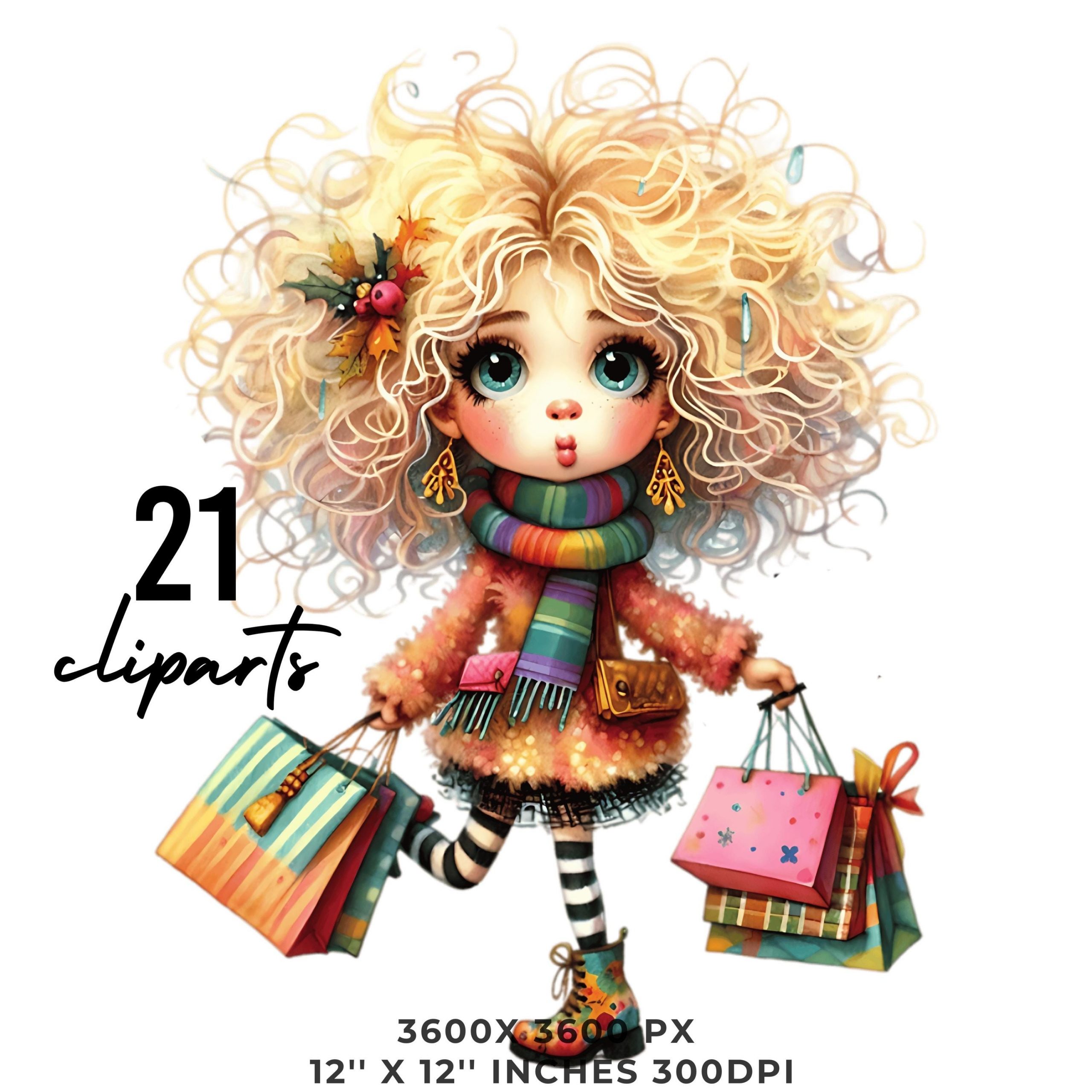 21 Quirky Shopping Clip Art Watercolor PNGs JPGs | Scrapbooking Junk Journaling | Card Making Kit | Whimsical Fantasy Clipart Commercial Use – Instant Digital Download