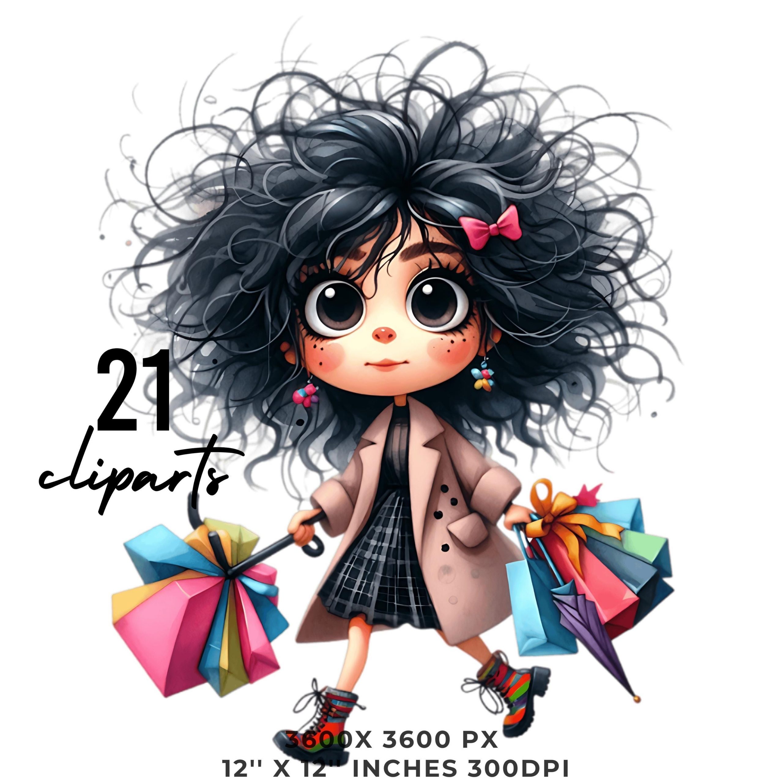 21 Quirky Shopping Girl PNG Clip Art | Watercolor Scrapbooking Junk Journaling | Card Making Kit | Whimsical Fantasy Clipart Commercial Use – Instant Digital Download