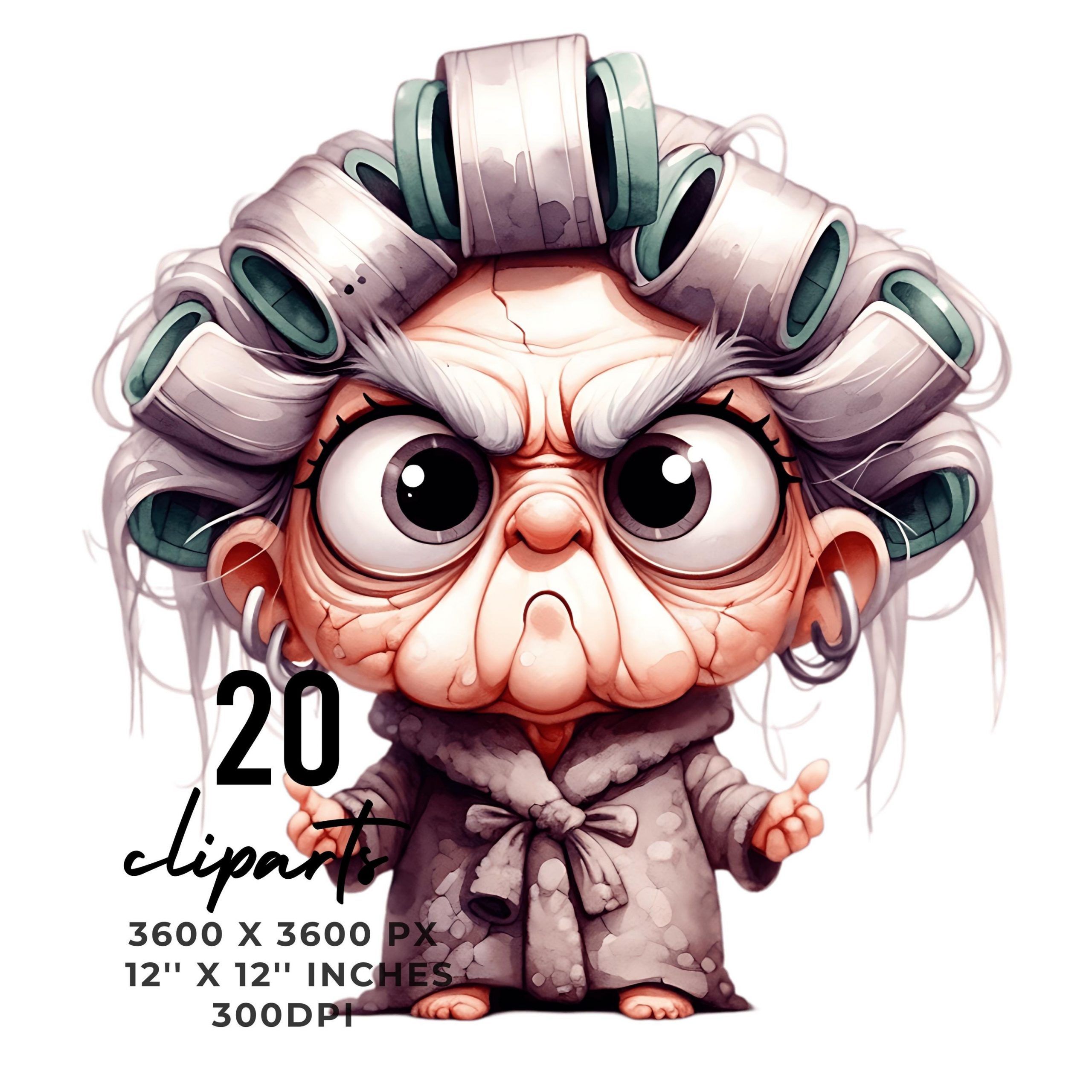 20 Grumpy Old Lady Clip Art PNG | Quirky Frazzled Old Woman | Whimsical Scrapbooking Junk Journaling Card Making Sublimation Commercial Use – Instant Digital Download