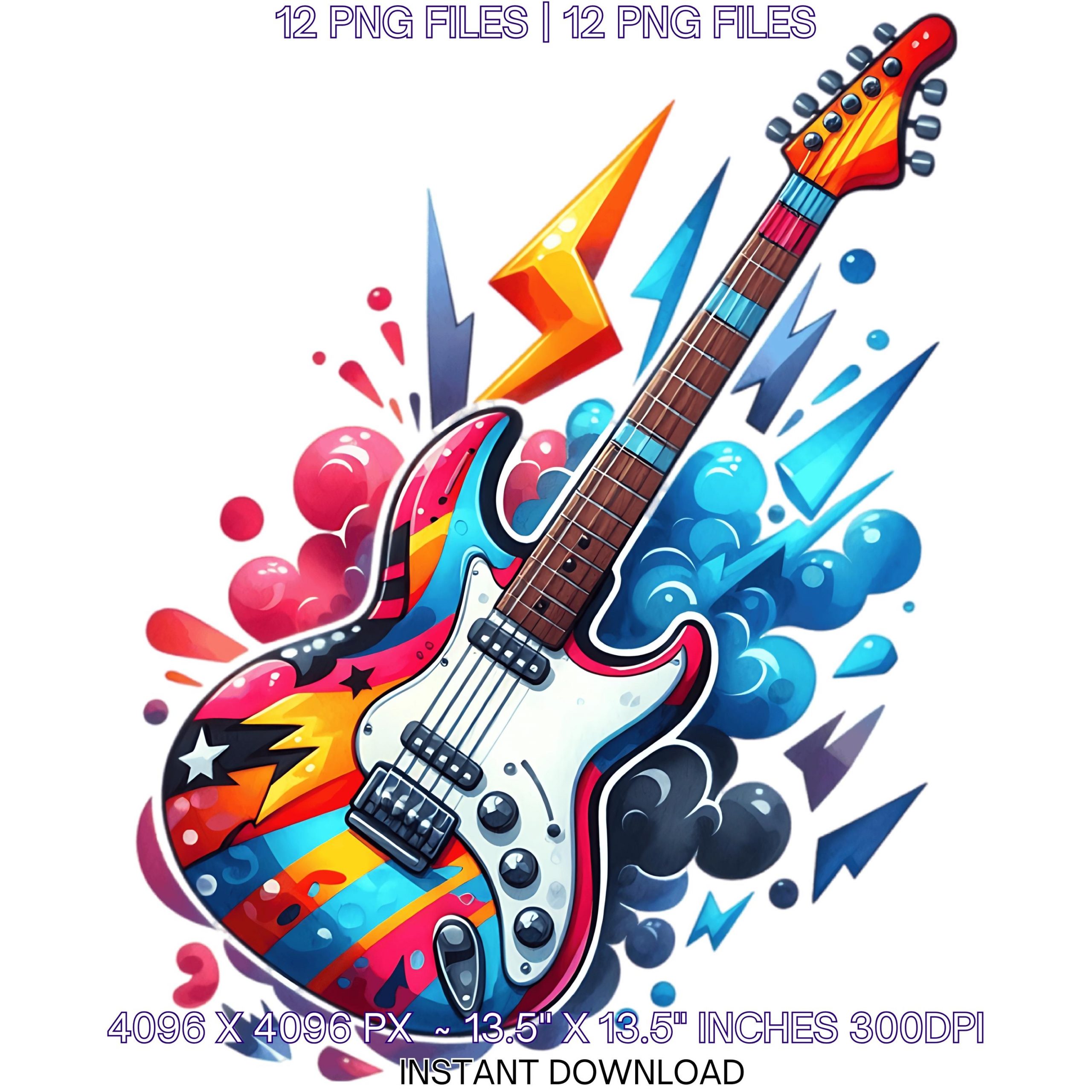 12 Rock Guitar Clip Art | Country Music PNG Clipart PNG | Whimsical Scrapbooking Card Making Sublimation Designs Commercial Use – Instant Digital Download