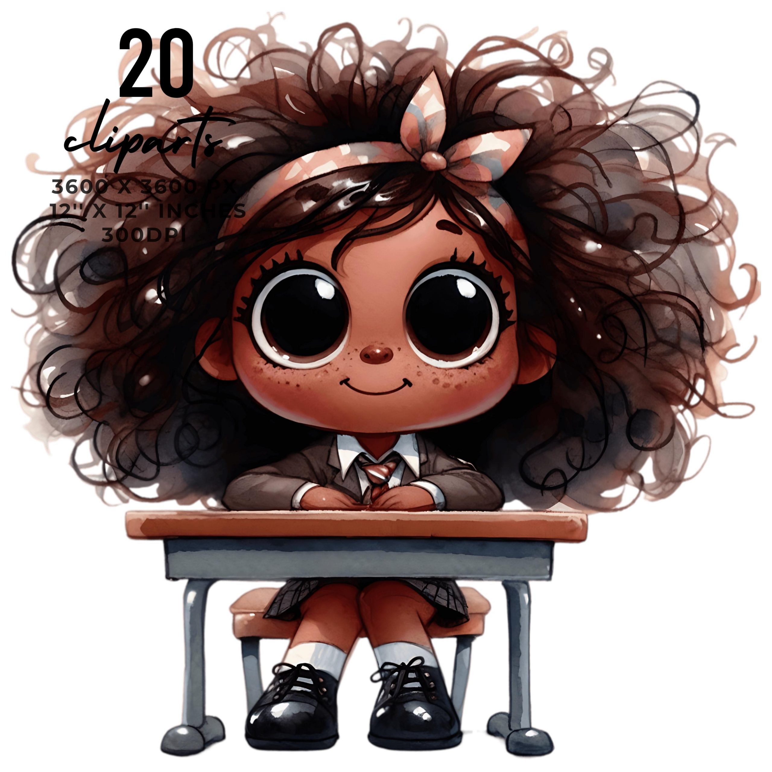 Back to School Girl Clipart | Quirky Schoolgirls Ephemera Set | 20 PNG 20 JPG Whimsical Ephemera Scrapbooking, Sublimation Commercial Use – Instant Digital Download