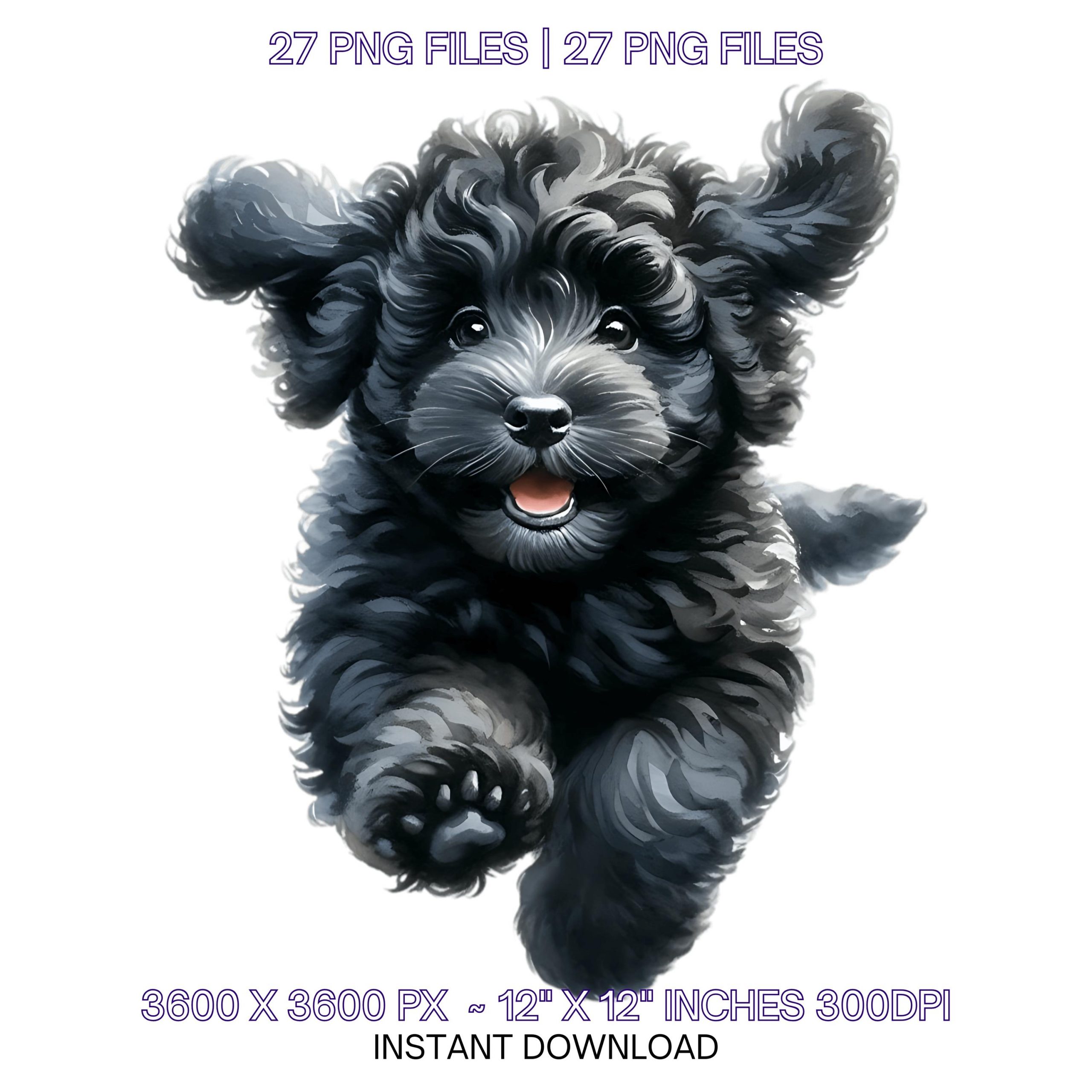 Black Goldendoodle Puppy Clipart | 27 PNG 27 JPG | Watercolor Baby Golden Doodle for Sublimation, Card Making, Papercrafts | Commercial Use – Instant Digital Download