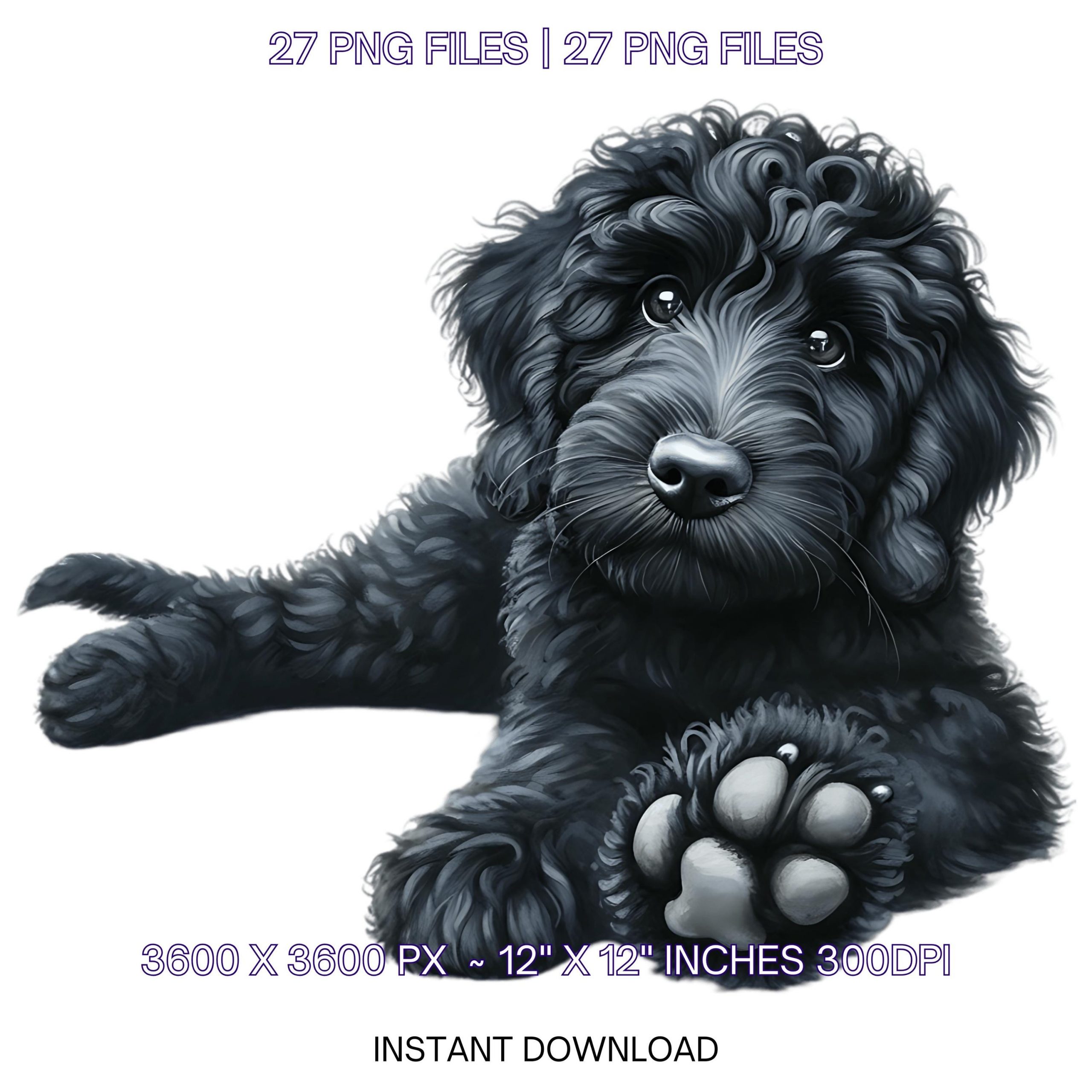 27 Black Goldendoodle Dog PNG Clipart for Pet Portrait | Watercolor Baby Doodle Dog for Card Making, Scrapbooking Sublimation Commercial Use – Instant Digital Download